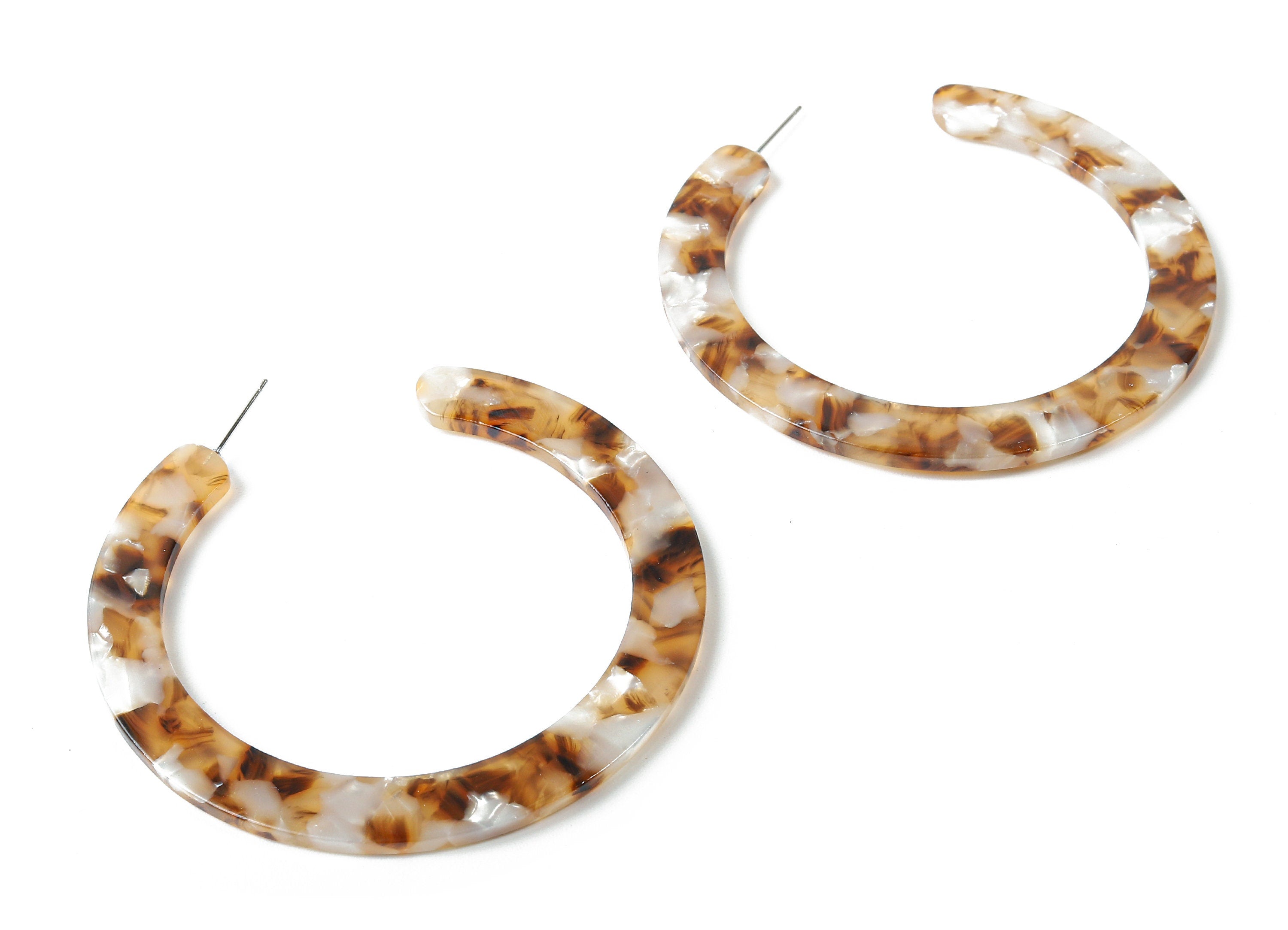 Open Hoop Earrings Stud - 2.5 inch Hoop Earring - Brown Ivory Acetate Round Earring Post - Color Code : A351 - 63.5x2.5mm - AC1572-A351 - DOMEDBAZAAR