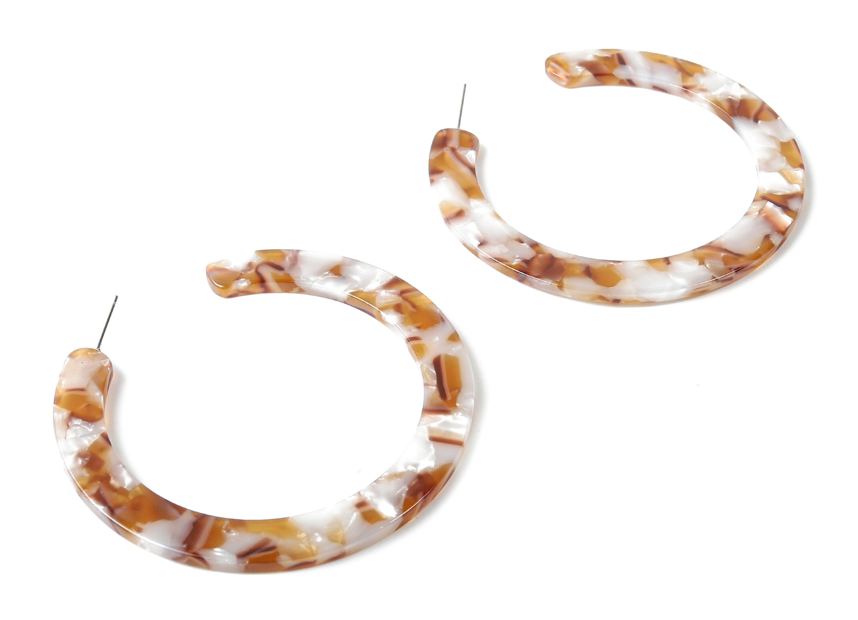 Open Hoop Earrings Stud - 2.5 inch Hoop Earring - Brown Ivory Acetate Round Earring Post - Color Code : A376 - 63.5x2.5mm - AC1572-A376 - DOMEDBAZAAR