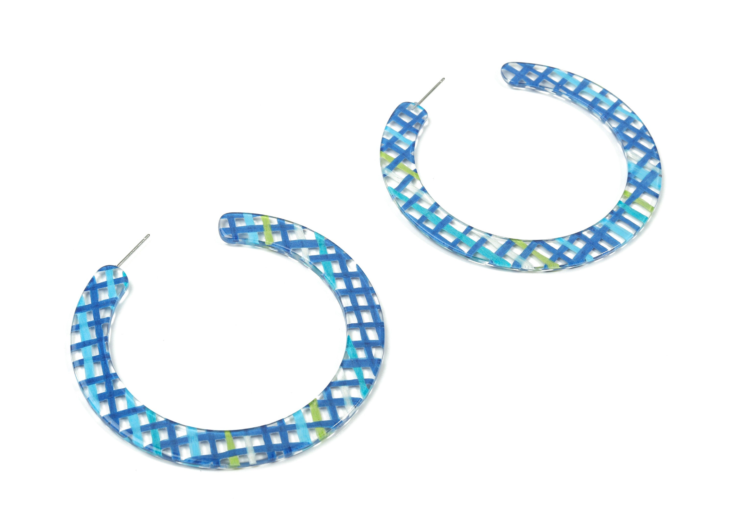 Open Hoop Earrings Stud - 2.5 inch Hoop Earring - Blue Acetate Round Earring Post - Open Circle - Color Code:A454 - 63.5x2.5mm - AC1572-A454 - DOMEDBAZAAR