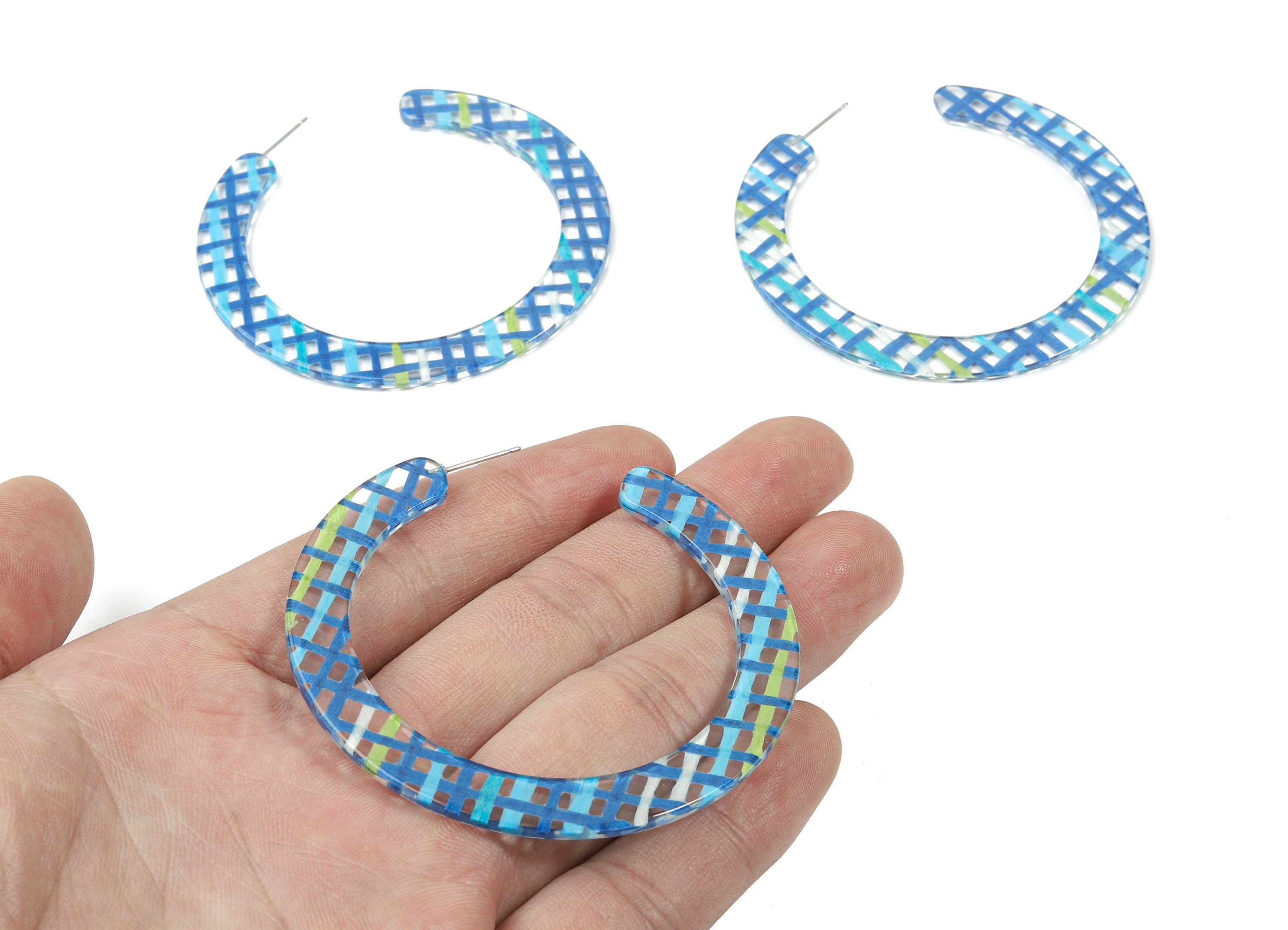 Open Hoop Earrings Stud - 2.5 inch Hoop Earring - Blue Acetate Round Earring Post - Open Circle - Color Code:A454 - 63.5x2.5mm - AC1572-A454 - DOMEDBAZAAR