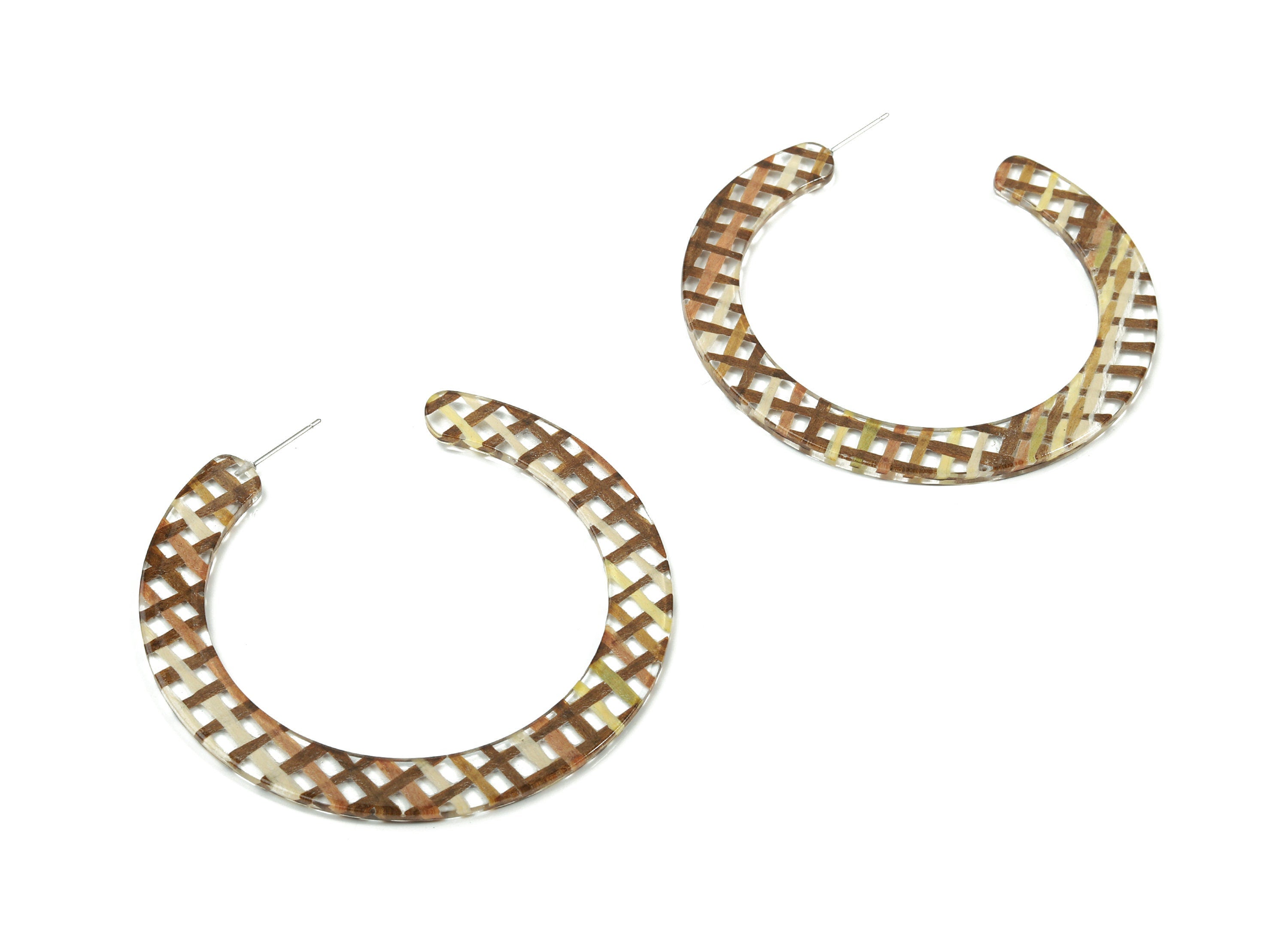 Open Hoop Earrings Stud - 2.5 inch Hoop Earring - Brown Clear Acetate Round Earring Post Circle - Color :A455 - 63.5x2.5mm - AC1572-A455 - DOMEDBAZAAR