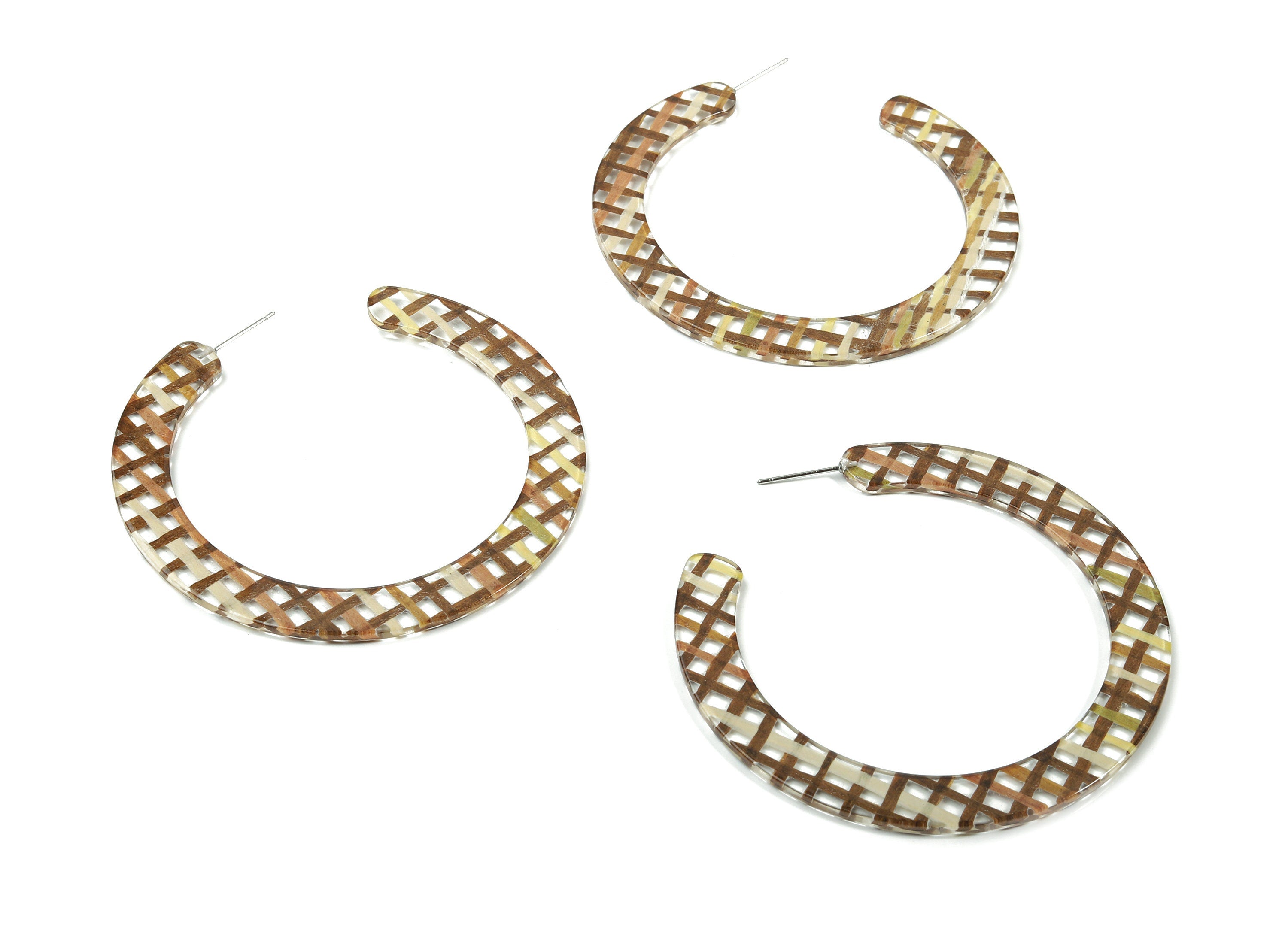 Open Hoop Earrings Stud - 2.5 inch Hoop Earring - Brown Clear Acetate Round Earring Post Circle - Color :A455 - 63.5x2.5mm - AC1572-A455 - DOMEDBAZAAR