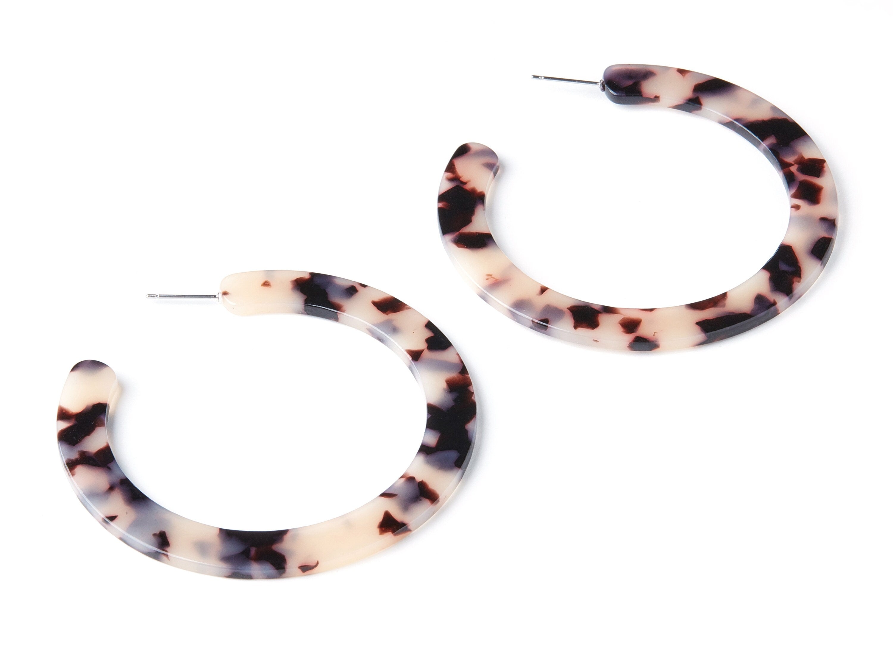 Open Hoop Earrings Stud - 2.5 inch Hoop Earring - Blonde Tortoise Shell Acetate Round Earring Post - Color : A07 - 63.5x2.5mm - AC1572-A07 - DOMEDBAZAAR