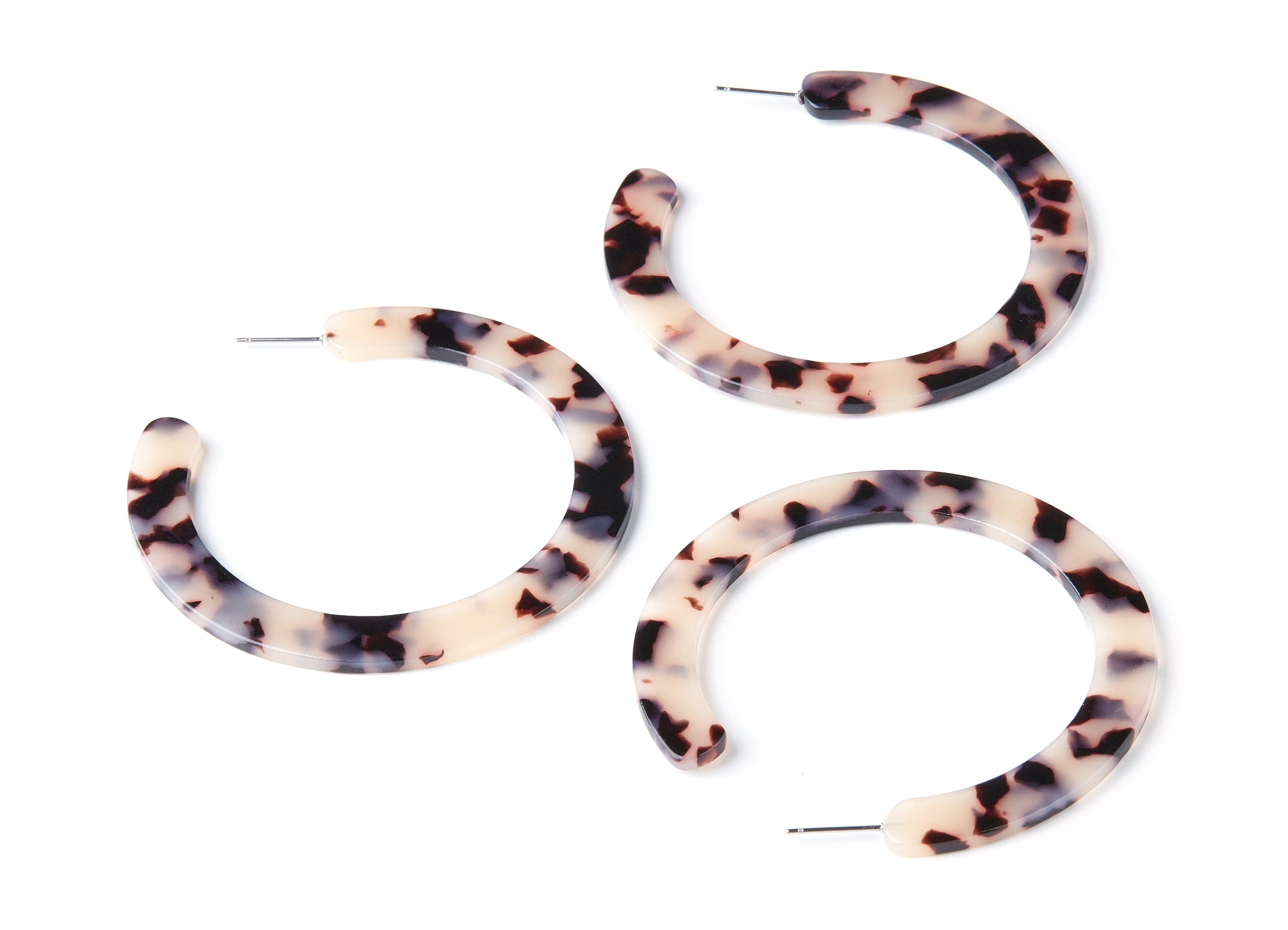 Open Hoop Earrings Stud - 2.5 inch Hoop Earring - Blonde Tortoise Shell Acetate Round Earring Post - Color : A07 - 63.5x2.5mm - AC1572-A07 - DOMEDBAZAAR
