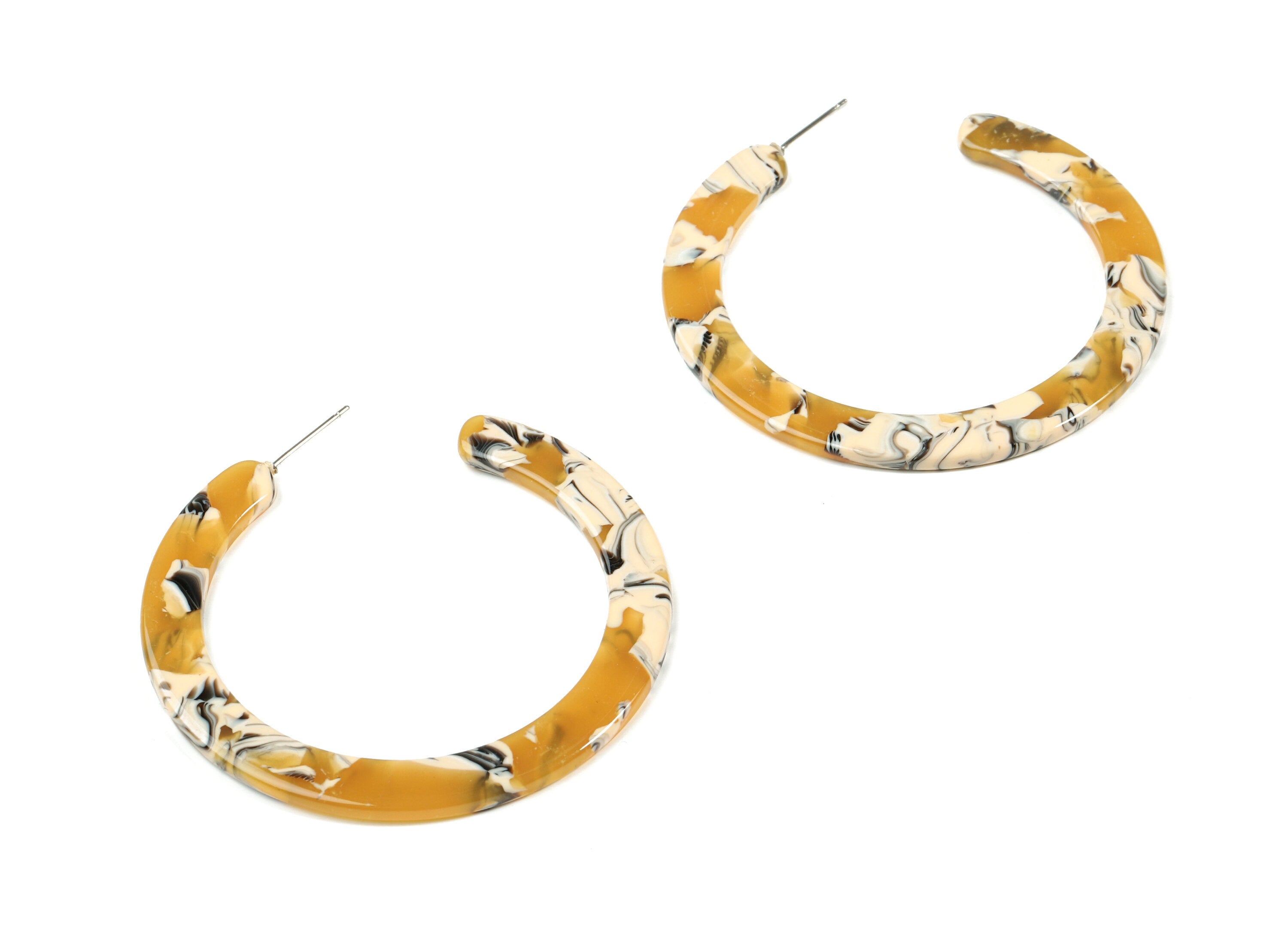Open Hoop Earrings Stud - 2 inch Hoop Earring - Yellow Acetate Round Earring Post - Open Circle - Color Code: A14 - 52x50x2.5mm - AC1830-A14 - DOMEDBAZAAR