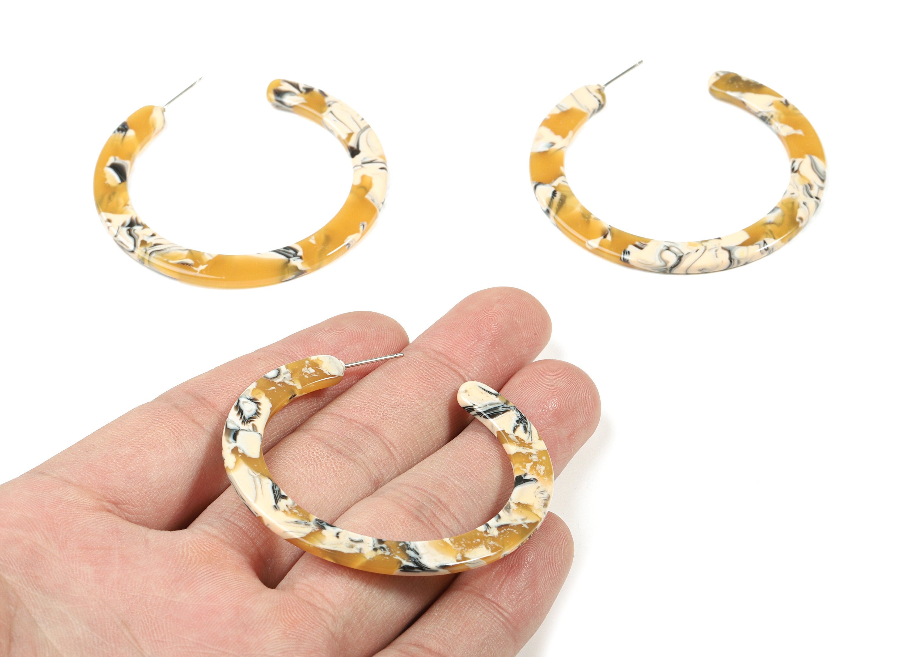 Open Hoop Earrings Stud - 2 inch Hoop Earring - Yellow Acetate Round Earring Post - Open Circle - Color Code: A14 - 52x50x2.5mm - AC1830-A14 - DOMEDBAZAAR