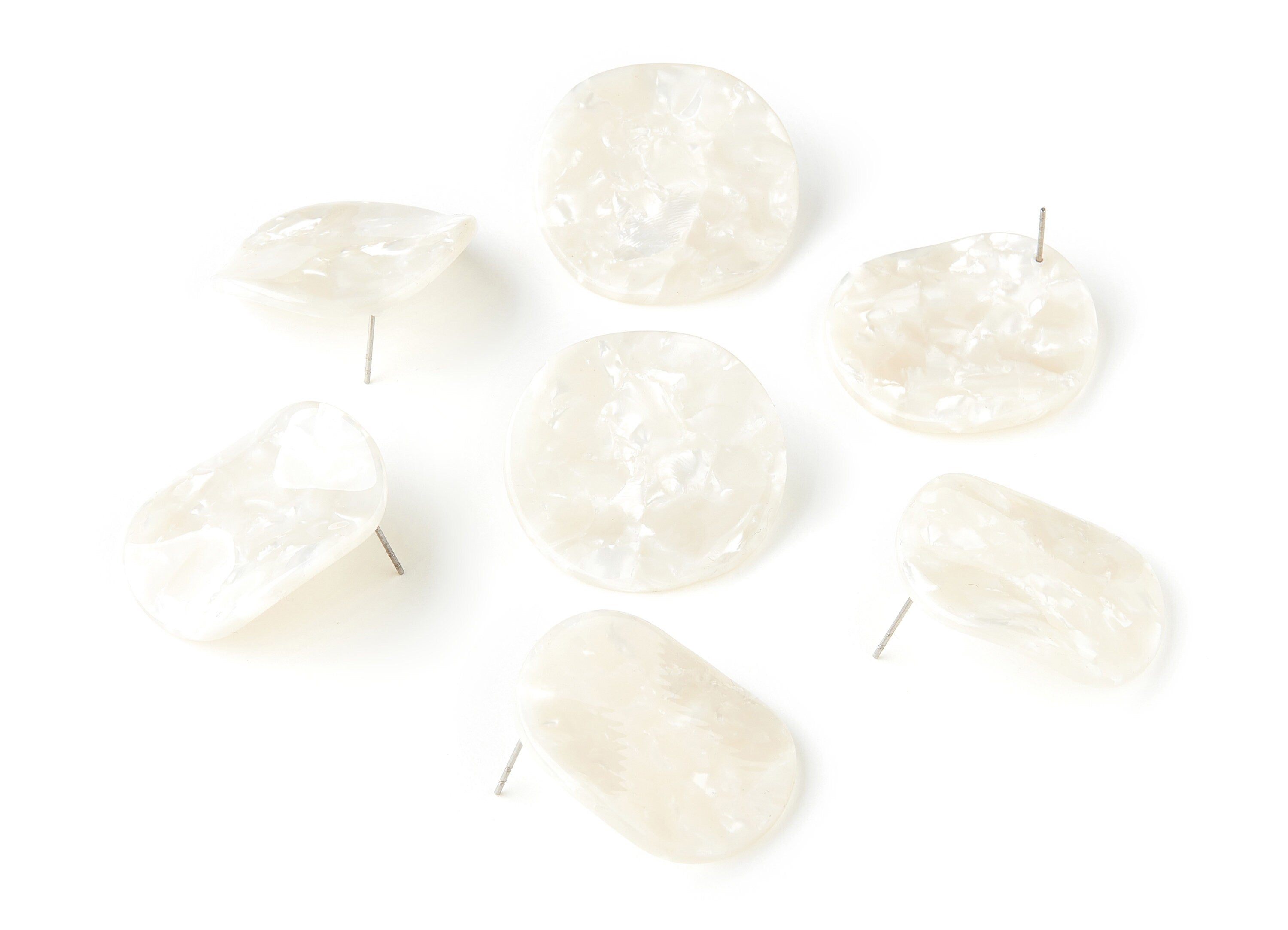 Wavy Round Earrings Stud - Wave Circle Earring - Ivory Acetate Earring Post - Color Code: A12 - 34x3.5mm - AC1015B - DOMEDBAZAAR