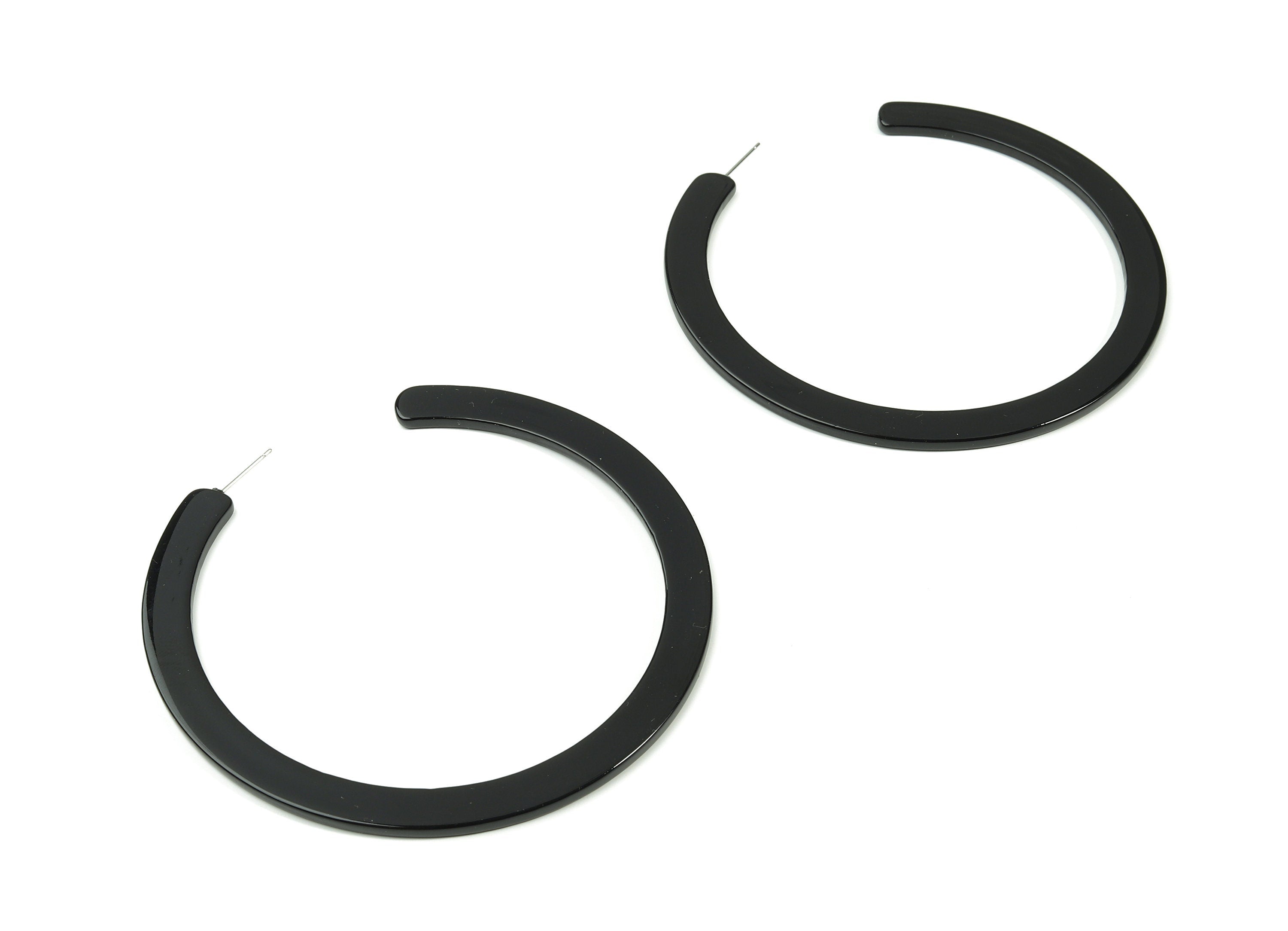 Open Hoop Earrings Stud - 3.3 inch Hoop Earring - Black Acetate Round Earring Post - Open Circle - Color Code: A66 - 83x2.5mm - AC1838-A66 - DOMEDBAZAAR