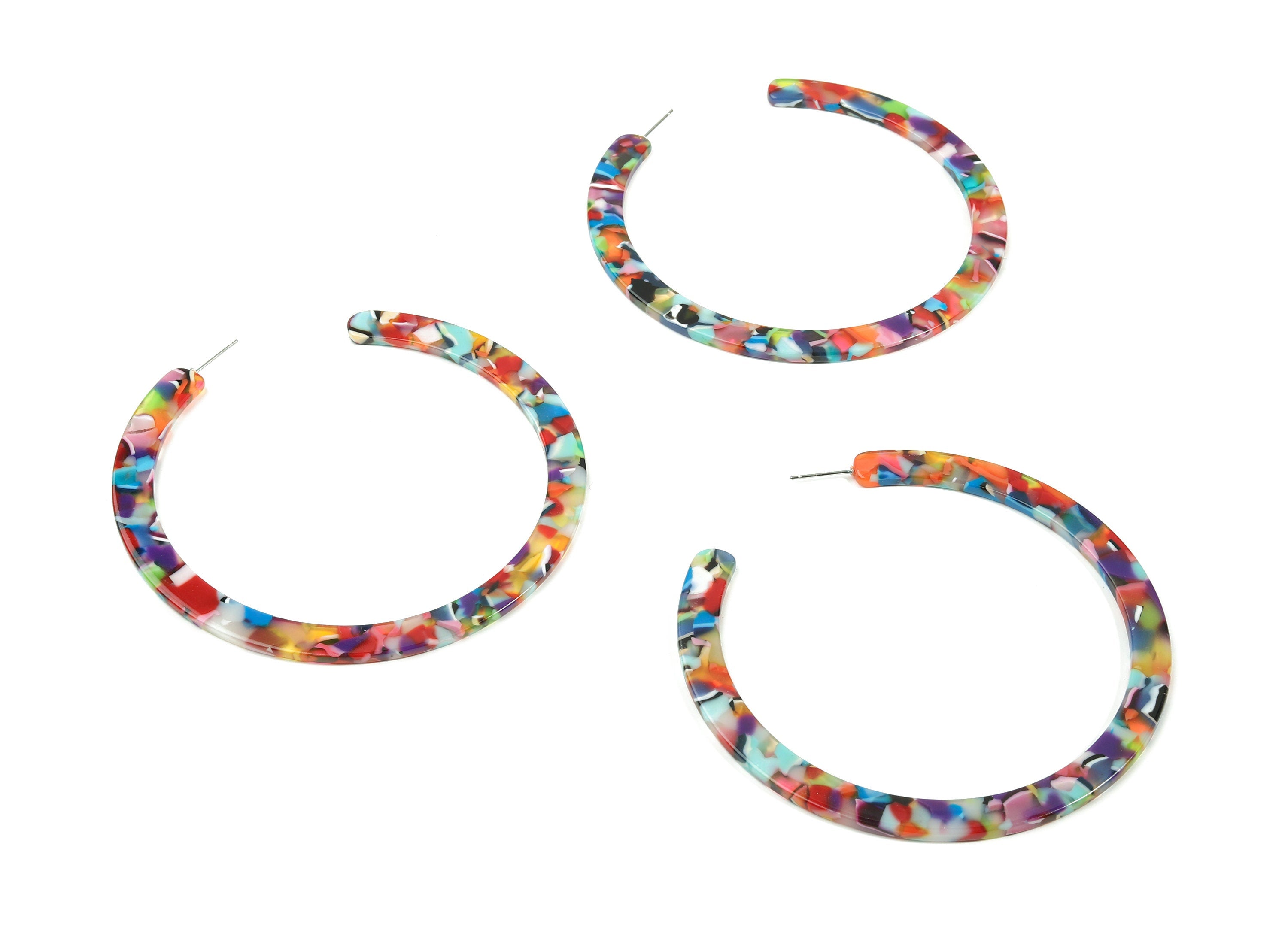Open Hoop Earrings Stud - 3.3 inch Hoop Earring - Rainbow Acetate Round Earring Post - Open Circle - Color Code: A21 - 83x2.5mm - AC1838-A21 - DOMEDBAZAAR