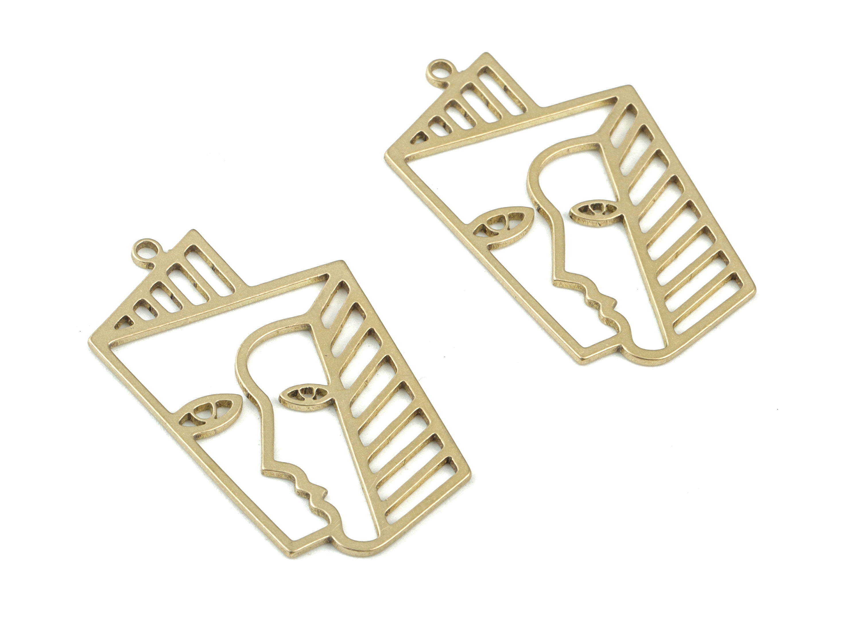 Geometric Faces Pendant - Raw Brass Faces Earring Charms - Earrings Finding - Jewelry Supplies - 31x19x0.9mm - PPM3519 - DOMEDBAZAAR