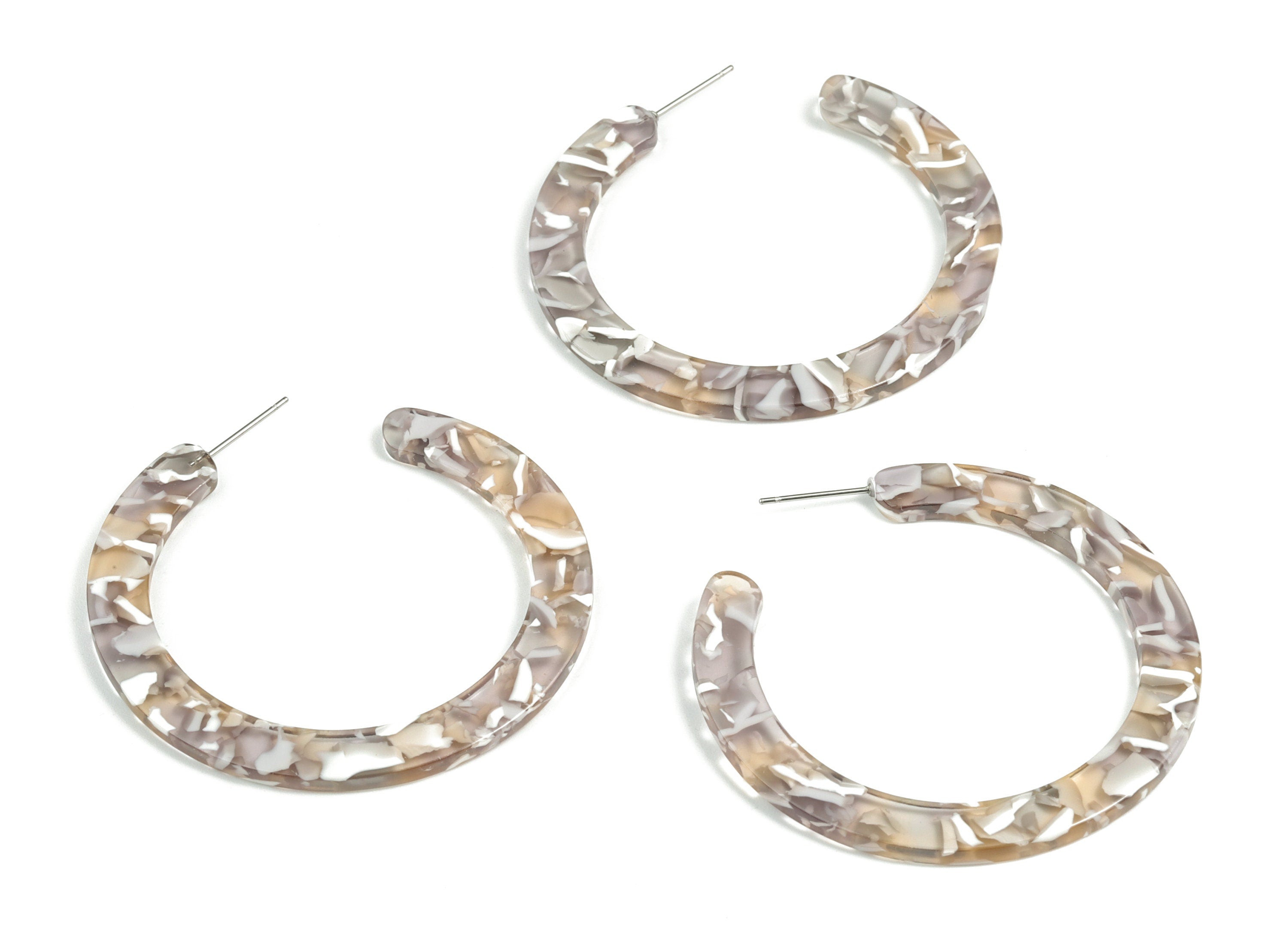 Open Hoop Earrings Stud - 2 inch Hoop Earring - Mix Acetate Round Earring Post - Color Code: A450 - 52x50x2.5mm - AC1830-A450 - DOMEDBAZAAR
