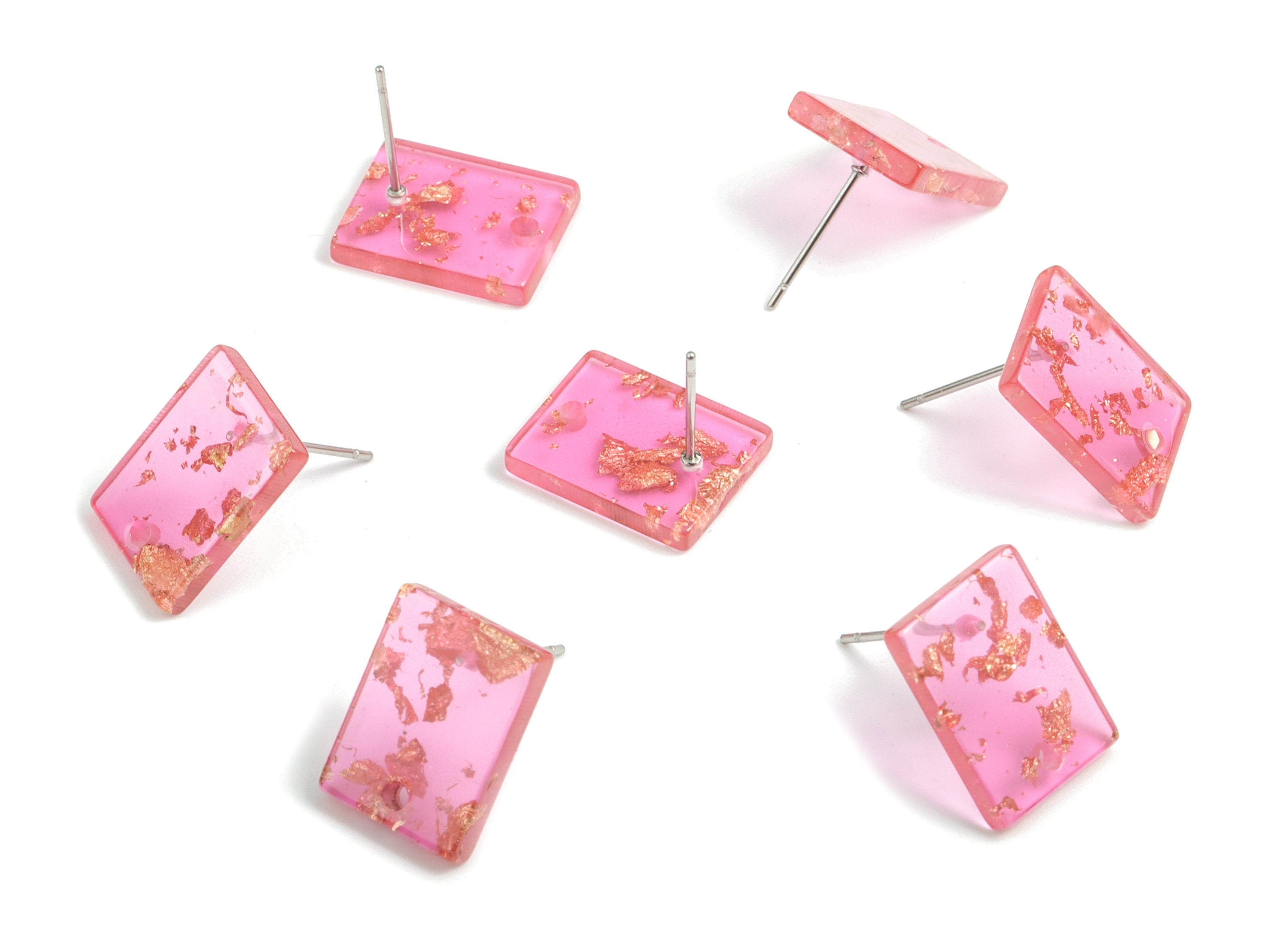 Acetate Rectangle Earring Stud - Red & Gold Confetti - Rectangle Earring Post - Color Code: A444 - 15.43x11.72x2.5mm- AC1663-A444 - DOMEDBAZAAR