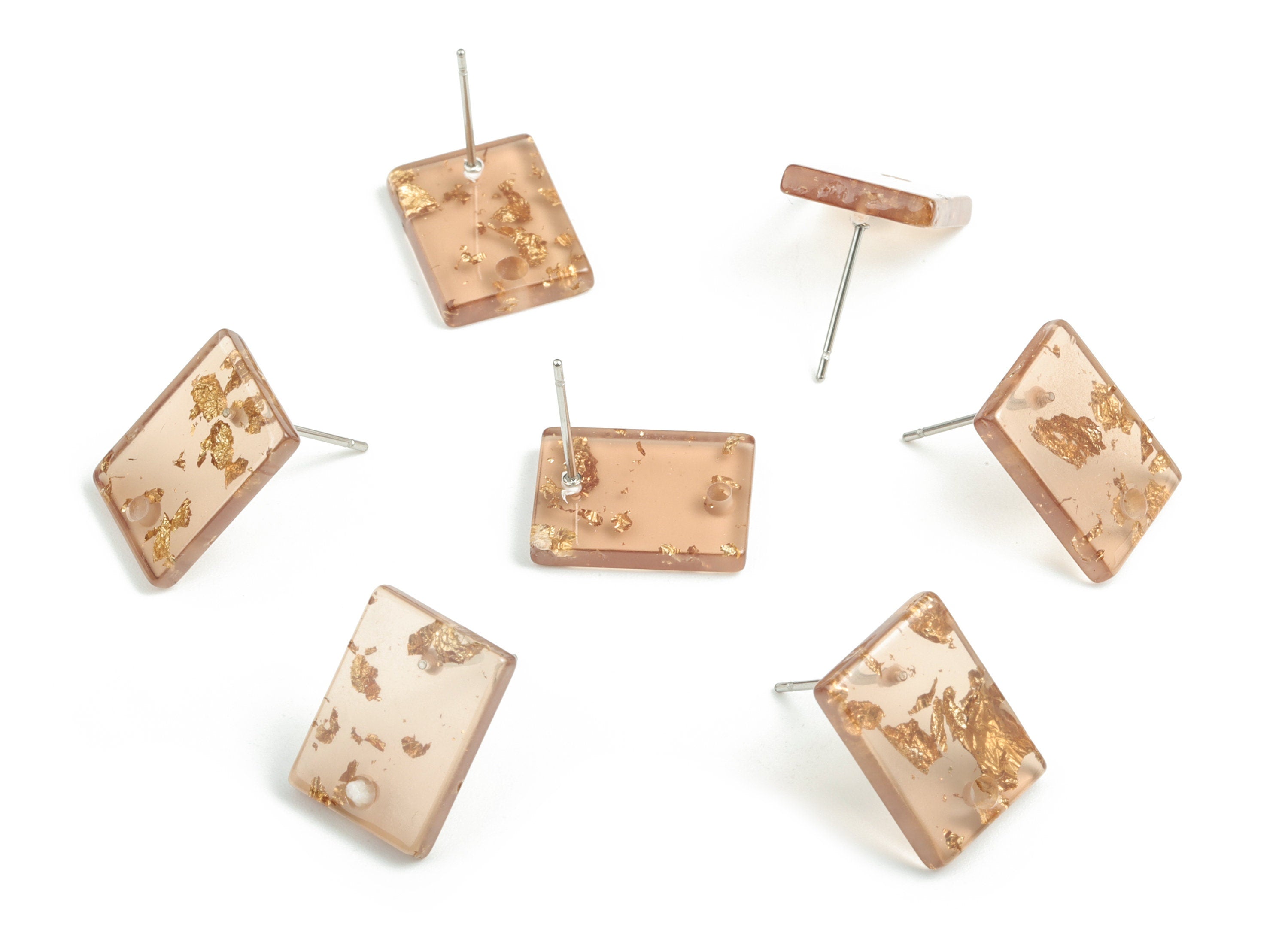 Acetate Rectangle Earring Stud - Brown & Gold Confetti - Rectangle Earring Post - Color Code: A518 - 15.43x11.72x2.5mm- AC1663-A518 - DOMEDBAZAAR