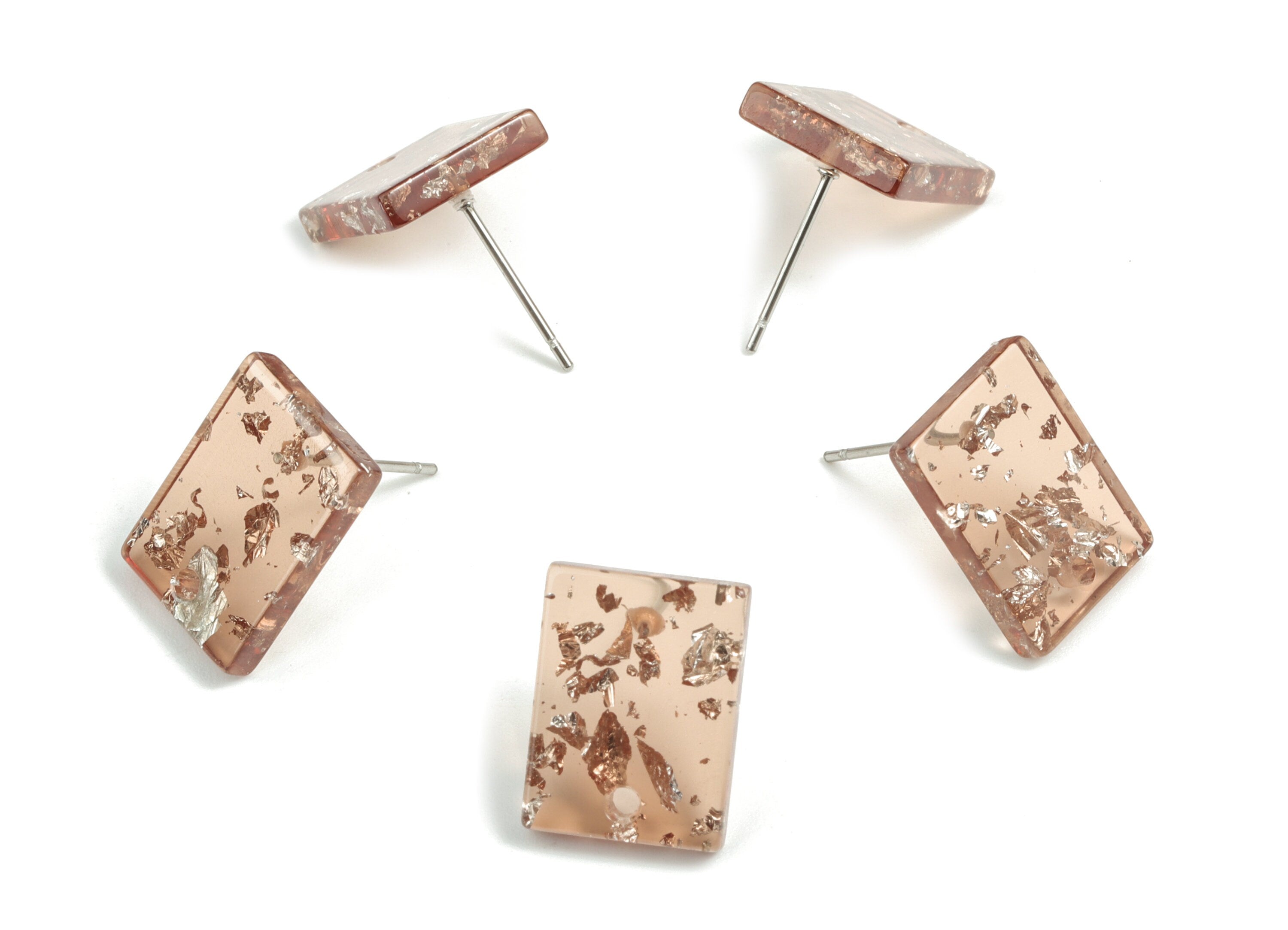 Acetate Rectangle Earring Stud - Brown & Silver Confetti - Rectangle Earring Post - Color Code: A509 - 15.43x11.72x2.5mm- AC1663-A509 - DOMEDBAZAAR