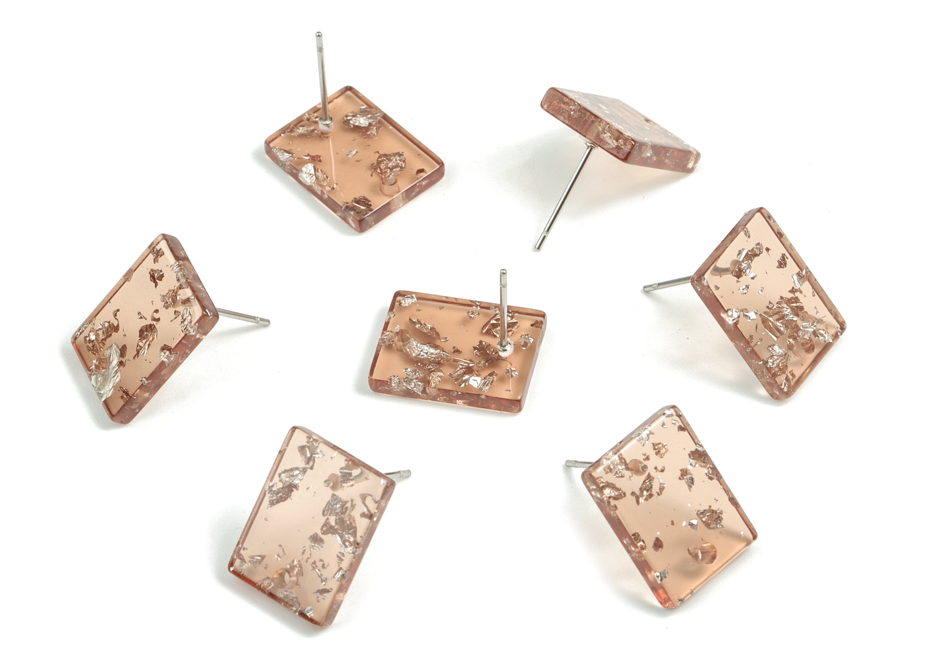 Acetate Rectangle Earring Stud - Brown & Silver Confetti - Rectangle Earring Post - Color Code: A509 - 15.43x11.72x2.5mm- AC1663-A509 - DOMEDBAZAAR