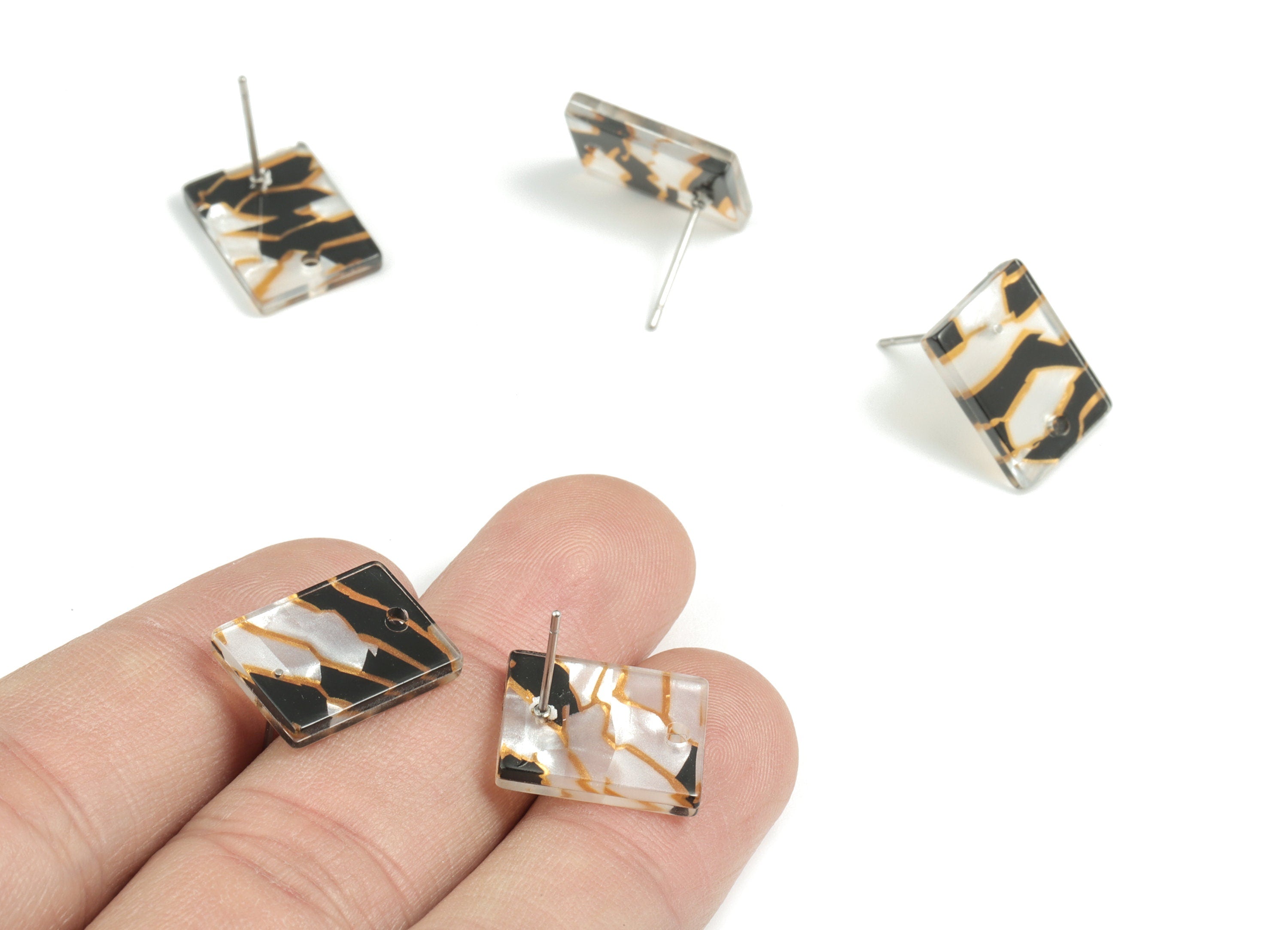 Acetate Rectangle Earring Stud - Rectangle Earring Post - Surgical Stud - Jewelry Supplies - Color Code: A403 - 15.5x11.8x2mm - AC1663-A403 - DOMEDBAZAAR