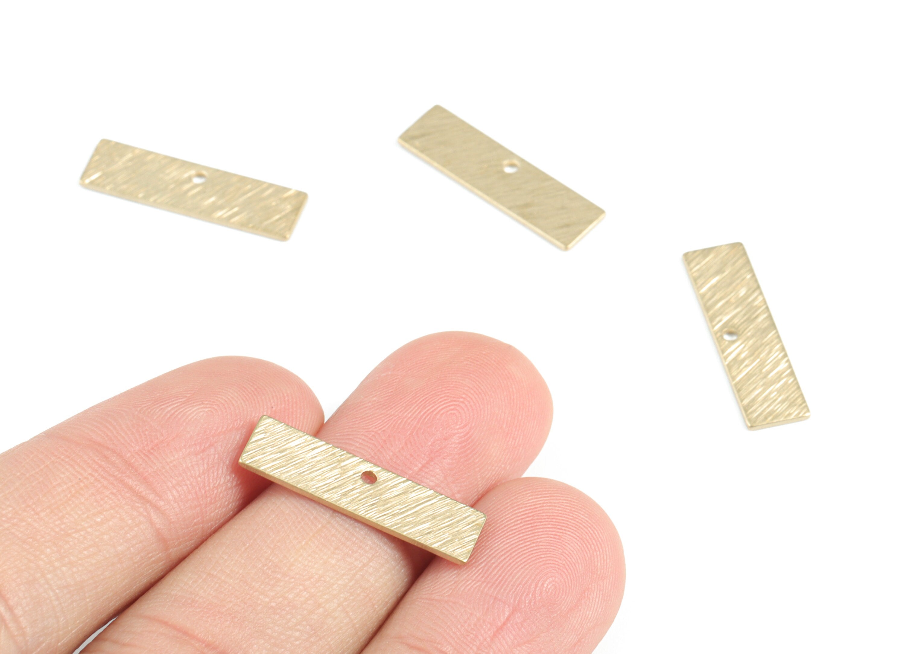 Brass Rectangle Textured Earring Charms - Raw Brass Rectangle Earrings - Earring Findings - Jewelry Supplies - 21.42x6.03x0.81mm - PP3610 - DOMEDBAZAAR