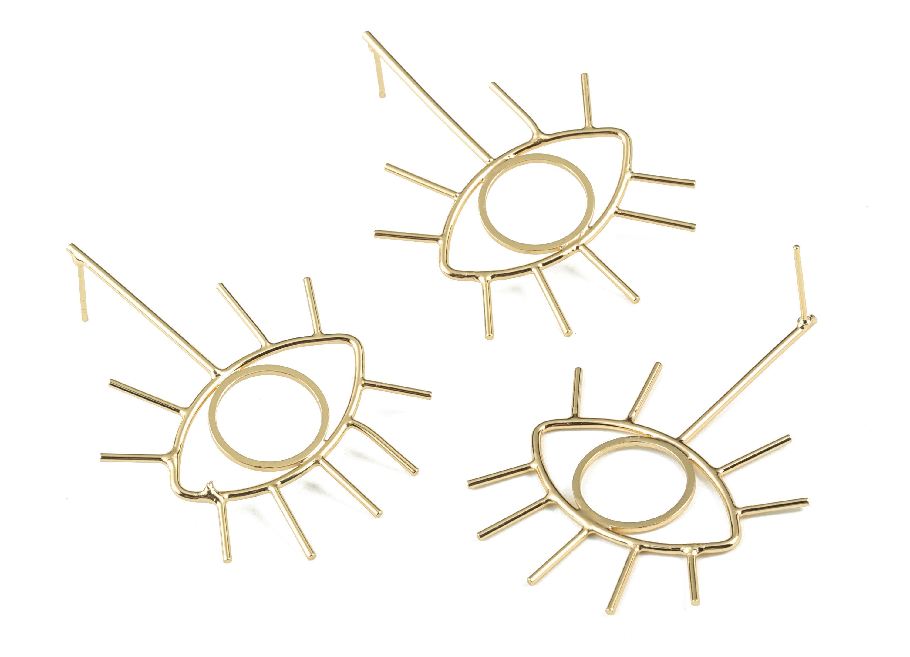 Gold Eye Stud Earring - 18K Real Gold Brass Eye Earring Post - Earring Post - Jewelry Supplies - 50.83x32.53x13.54mm - RGP2745 - DOMEDBAZAAR