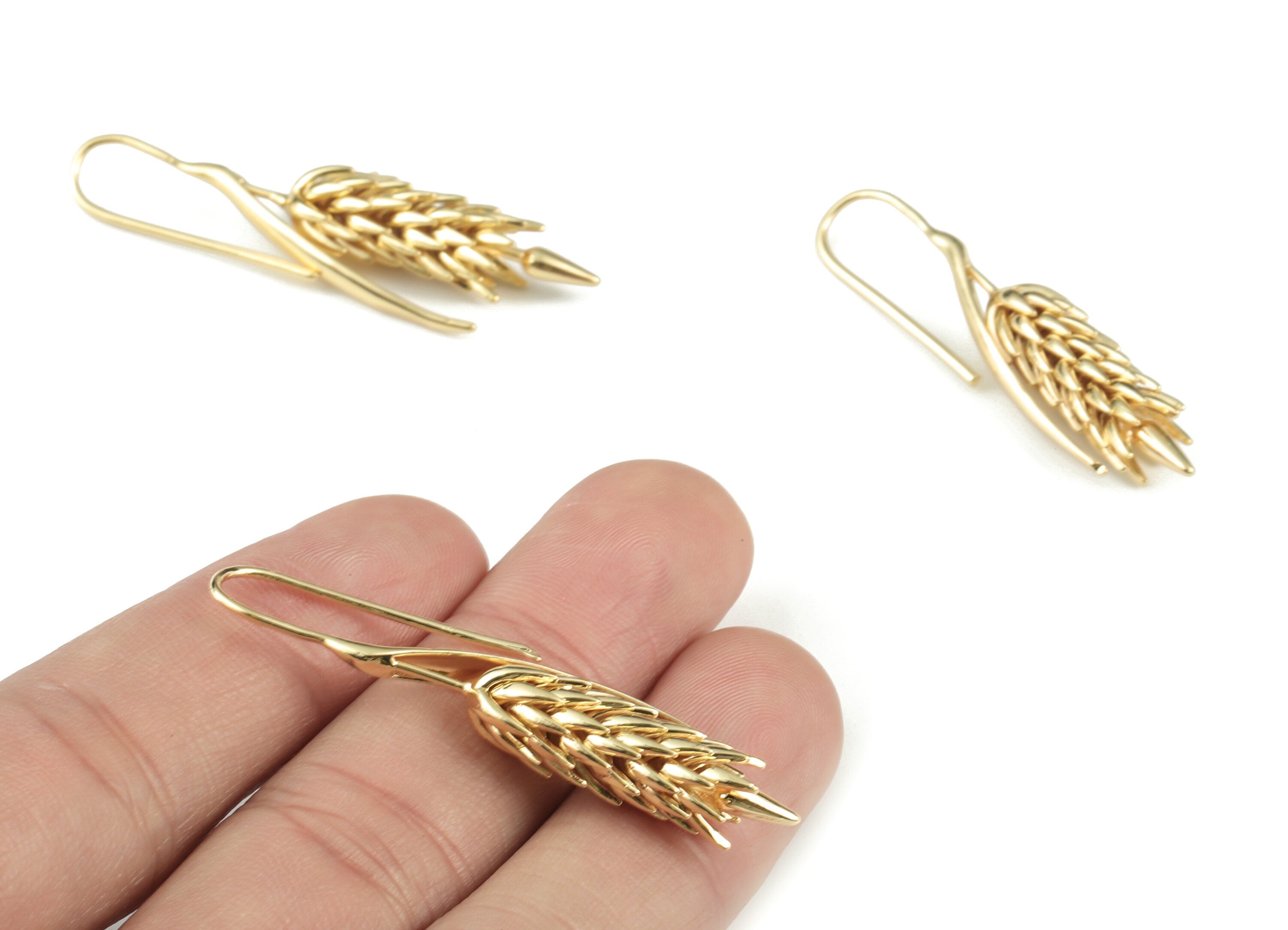 Gold Spikes Earring Wire - 18K Real Gold Brass Wheat Earring Hook - Earring Finding - Jewelry Supplies -48.96x11.24x7.77mm - RGP2738 - DOMEDBAZAAR