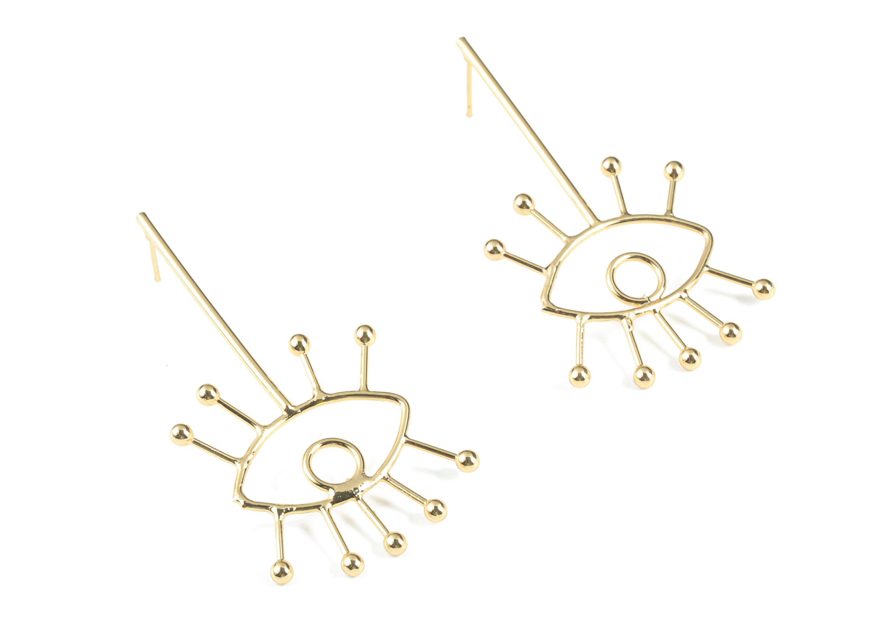 Gold Eye Stud Earring - 18K Real Gold Brass Eye Earring Post - Earring Post - Jewelry Supplies - 60.25x30.94x13.27mm - RGP2746 - DOMEDBAZAAR