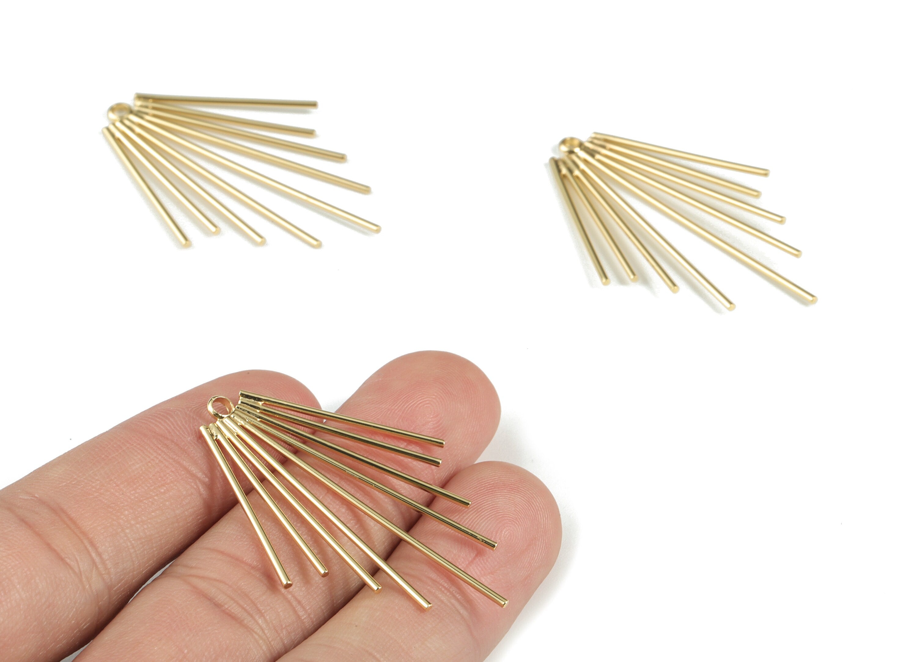 Gold Fringe Earring Charms - 18K Real Gold Plated Fringe Pendant - Ear Wires Charm - Jewelry Supplies - 43.55x28.56x1.17mm - RGP2739 - DOMEDBAZAAR