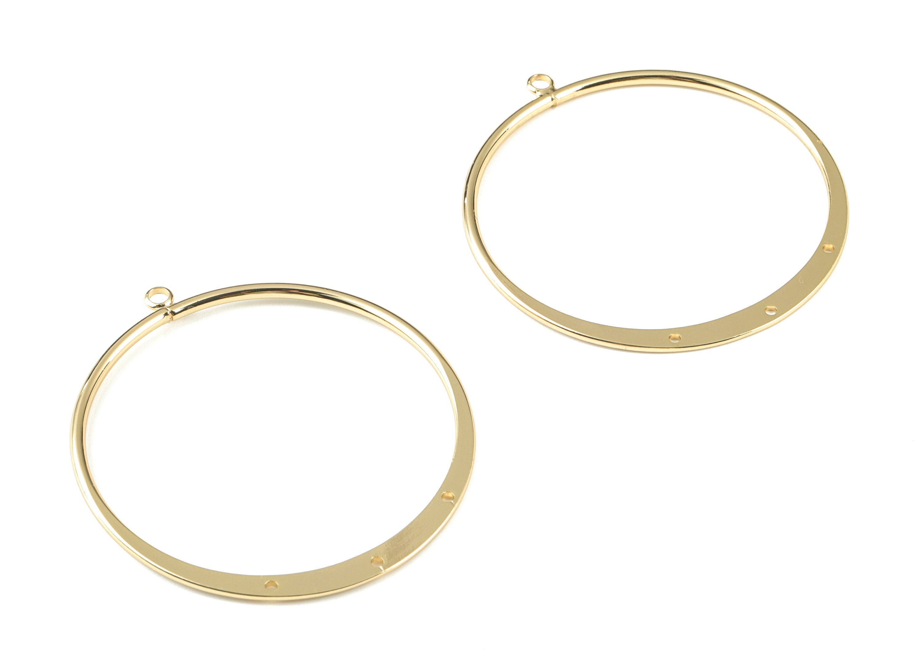 Gold Hammered Hoop Connector - 18K Real Gold Brass Circle  Earring Charms - Earring Finding - Jewelry Supplies - 53.8x49.44x1.93mm - RGP2736 - DOMEDBAZAAR