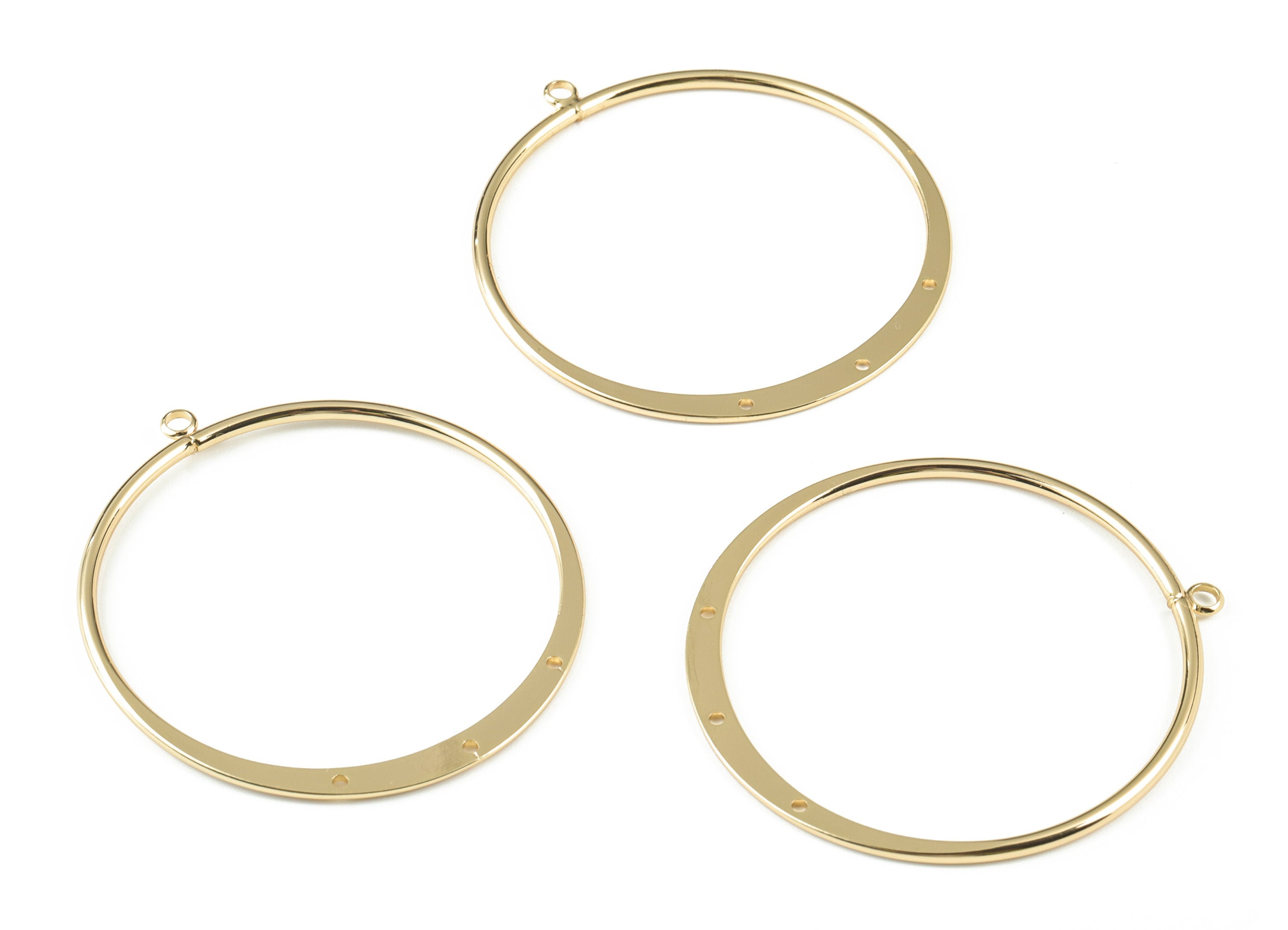 Gold Hammered Hoop Connector - 18K Real Gold Brass Circle  Earring Charms - Earring Finding - Jewelry Supplies - 53.8x49.44x1.93mm - RGP2736 - DOMEDBAZAAR
