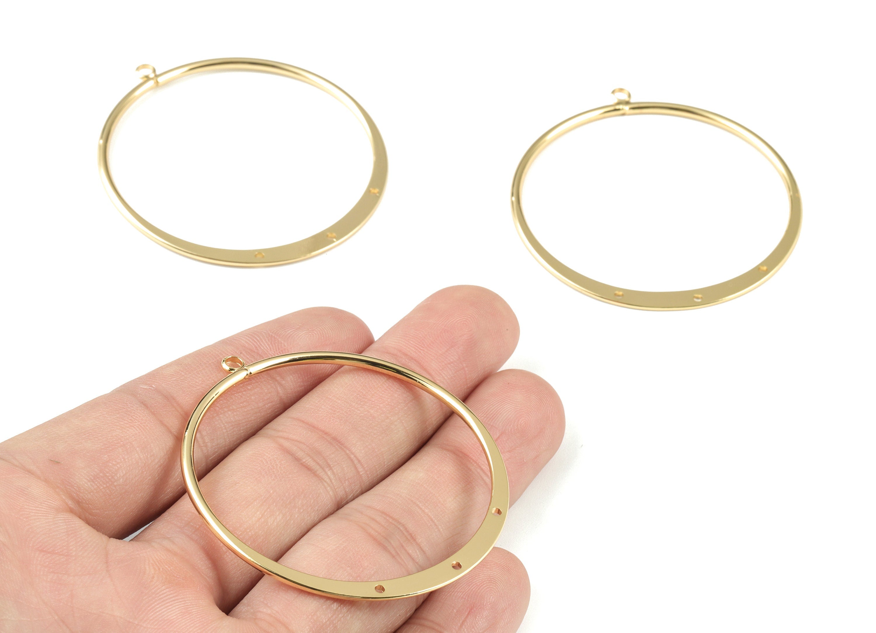 Gold Hammered Hoop Connector - 18K Real Gold Brass Circle  Earring Charms - Earring Finding - Jewelry Supplies - 53.8x49.44x1.93mm - RGP2736 - DOMEDBAZAAR