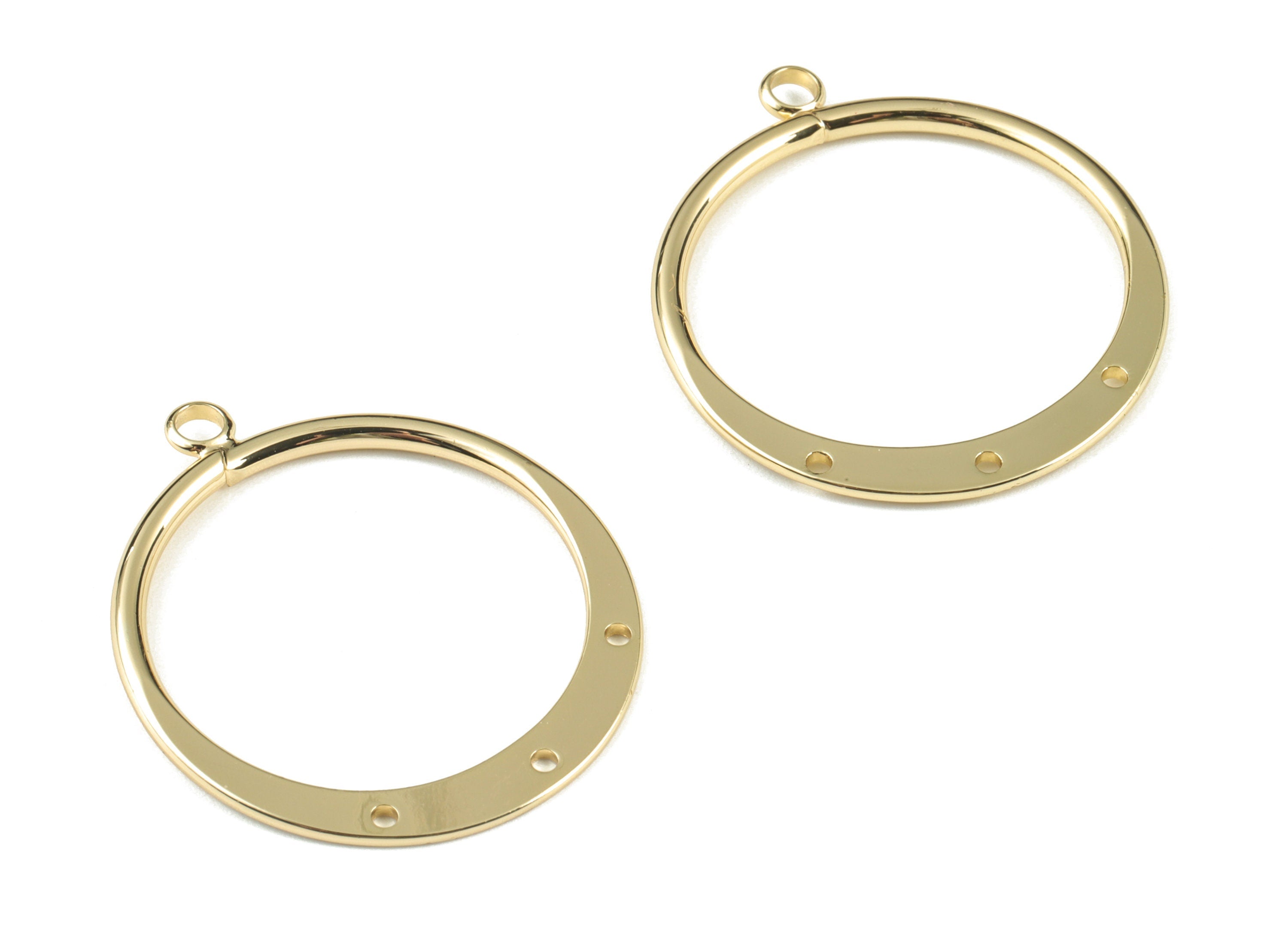 Gold Hammered Hoop Connector - 18K Real Gold Brass Circle Earring Charms - Earring Finding - Jewelry Supplies - 33.67x28.8x1.99mm - RGP2743 - DOMEDBAZAAR
