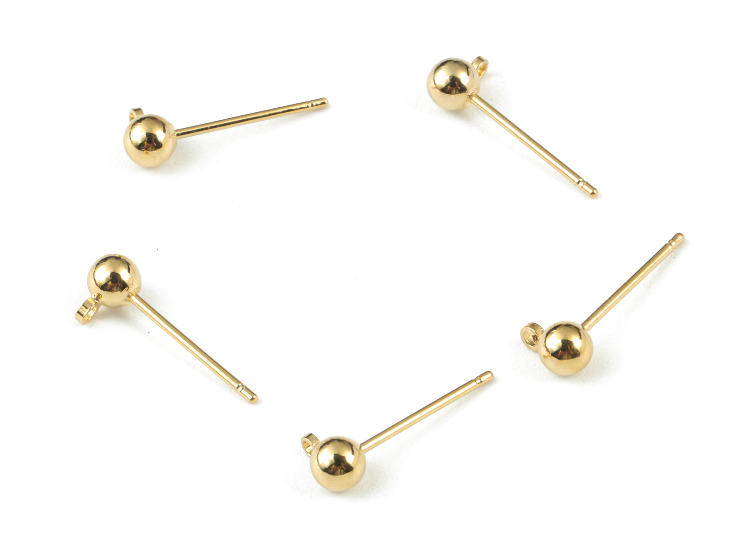 Brass Earring Post With Ball Pad Studs - Brass Ball Posts - 18K Real Gold Plated Brass Stud - Jewellery Supplies - 5.79x3.87mm - RGP1235 - DOMEDBAZAAR