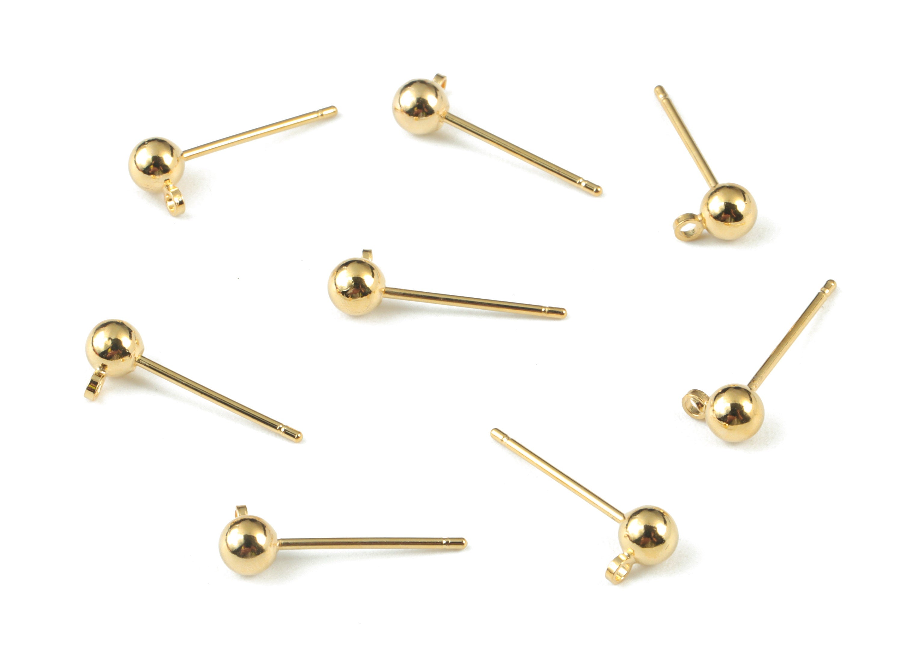 Brass Earring Post With Ball Pad Studs - Brass Ball Posts - 18K Real Gold Plated Brass Stud - Jewellery Supplies - 5.79x3.87mm - RGP1235 - DOMEDBAZAAR