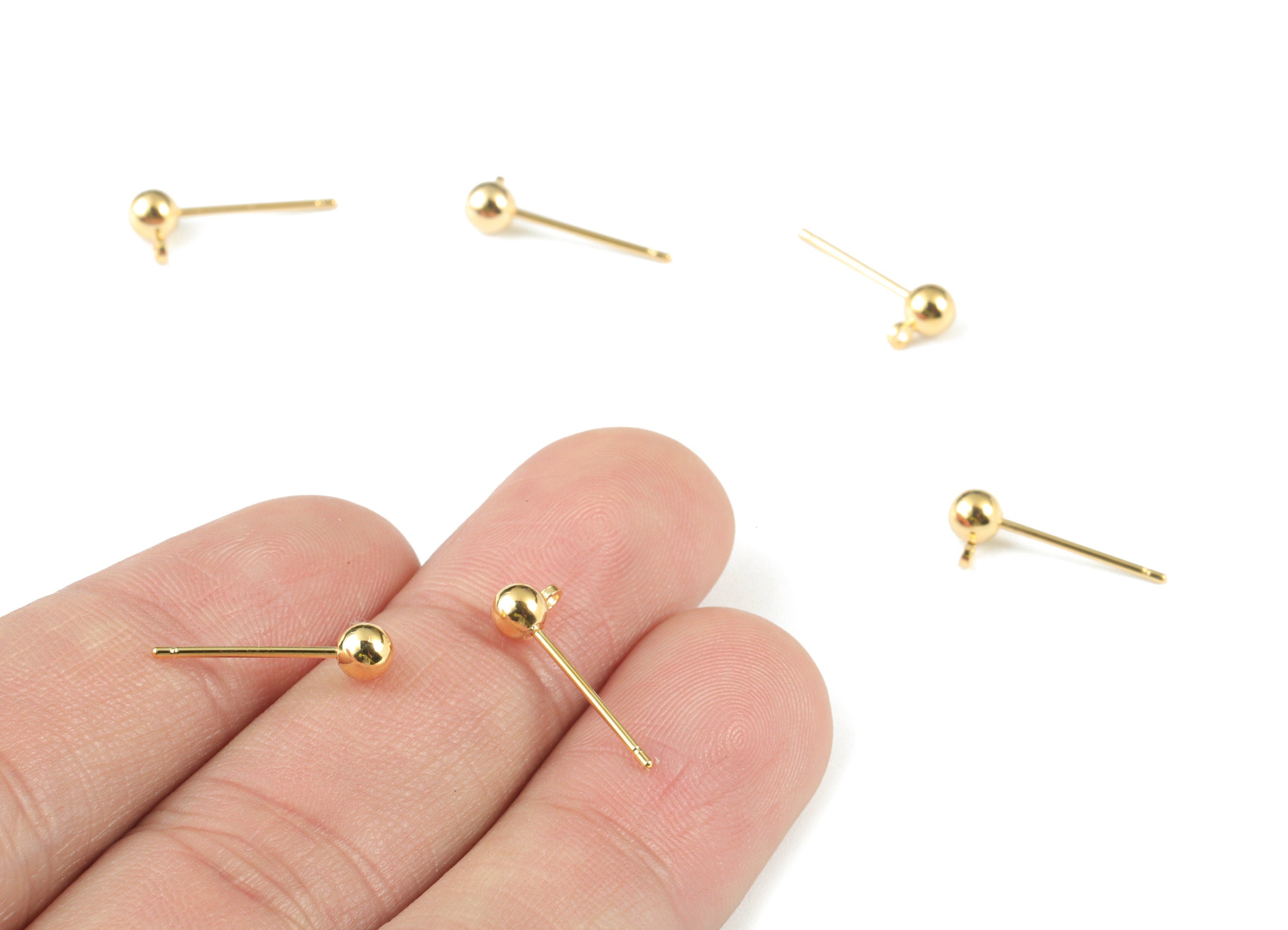 Brass Earring Post With Ball Pad Studs - Brass Ball Posts - 18K Real Gold Plated Brass Stud - Jewellery Supplies - 5.79x3.87mm - RGP1235 - DOMEDBAZAAR