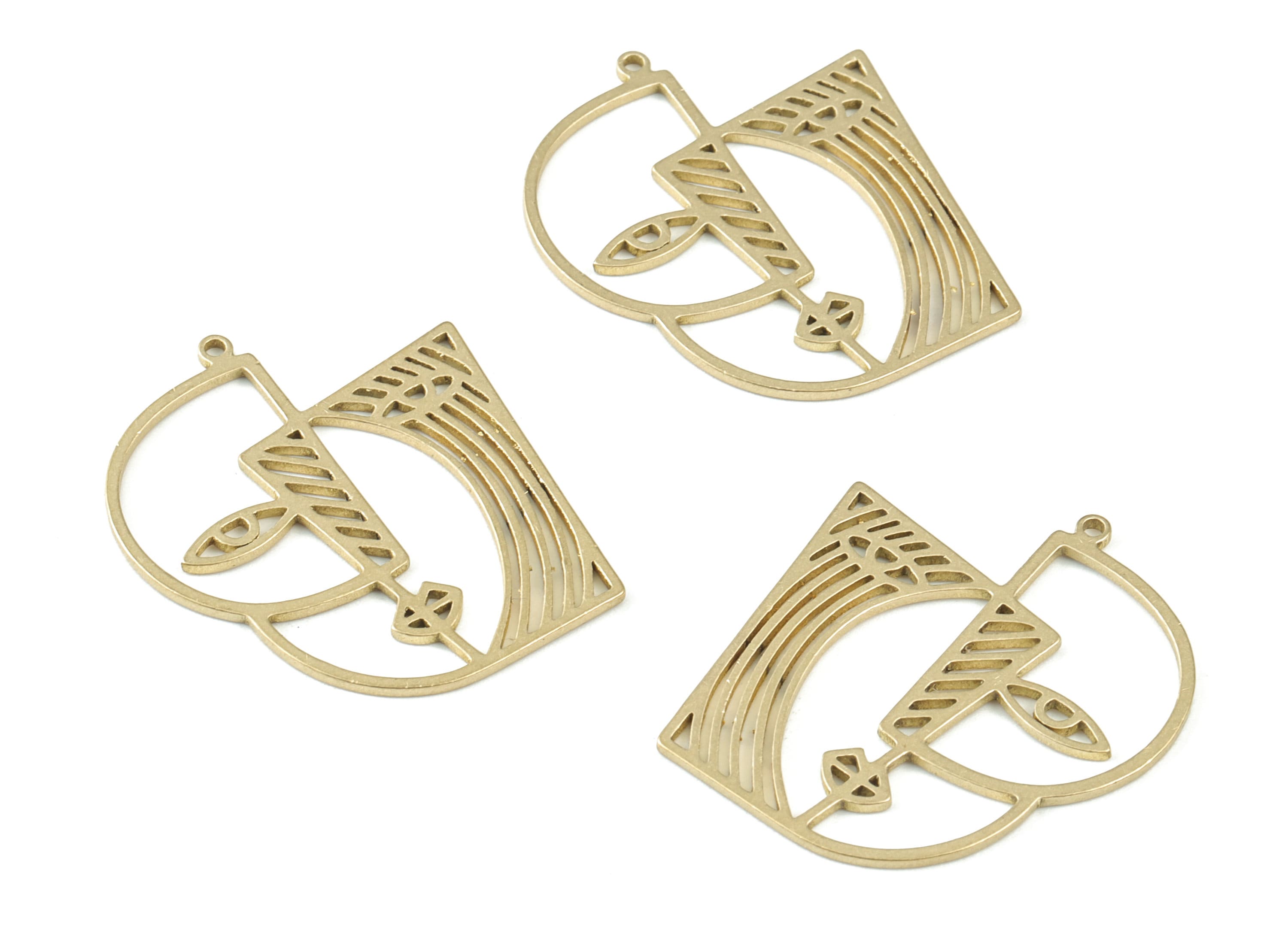 Abstrack Face Earring Charms - Raw Brass Woman Face Pendant - Jewelry Making Supplies - 31x26x1mm - PPM3455 - DOMEDBAZAAR