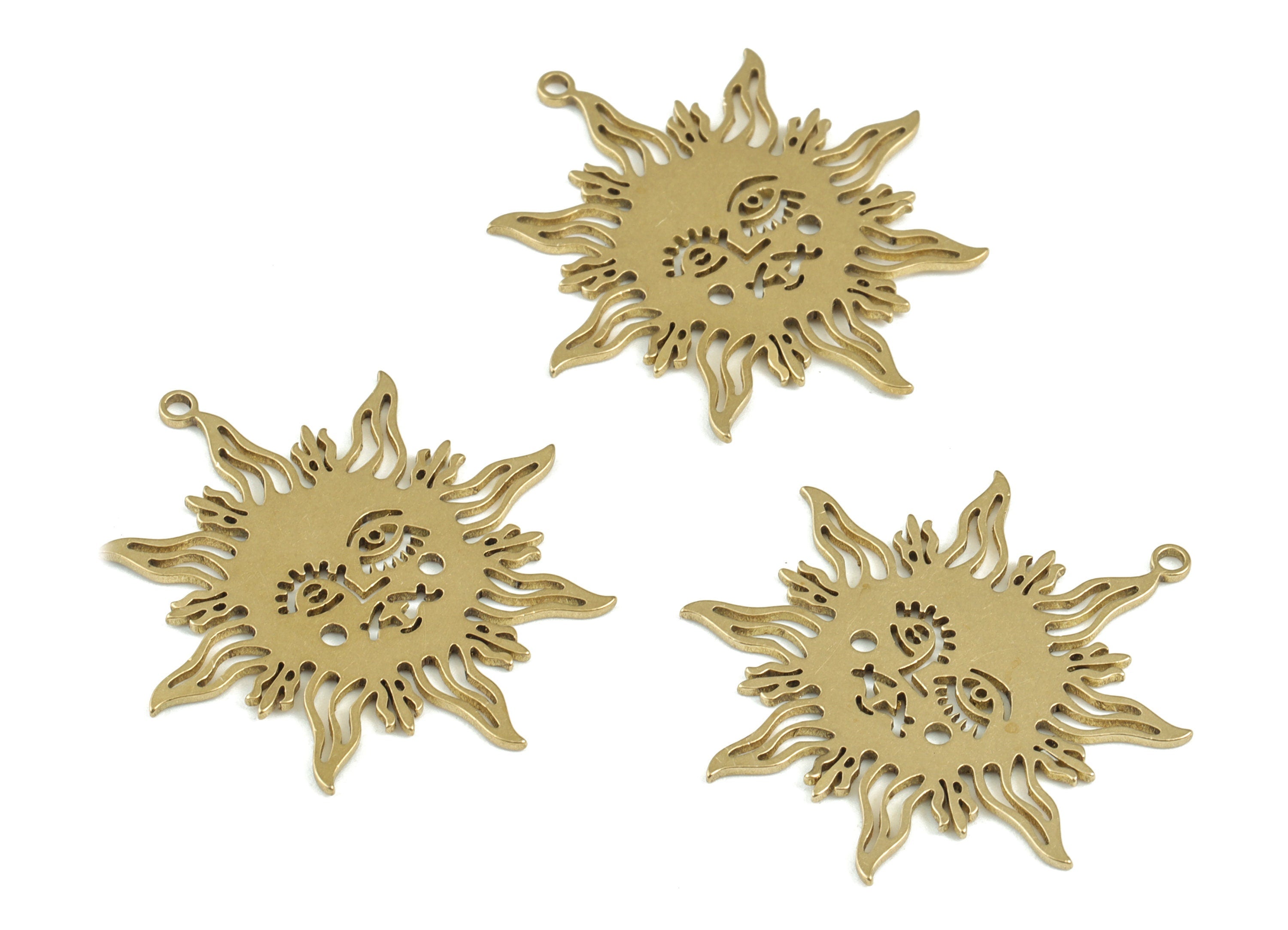 Sun Face Pendant - Raw Brass Sun Face Earring Charms -Sun Eyelash Pendant - Jewelry Making Supplies - 31x27x0.8mm - PPM3543 - DOMEDBAZAAR