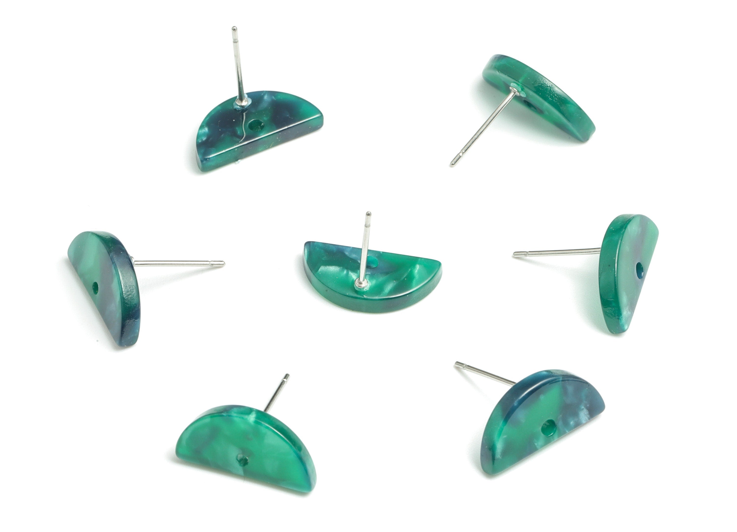 Acetate Semicircle Earring Stud - Half Moon Earring Post - Surgical Stud - Jewelry Supplies - Color Code: A13 - 15.75x8x2.4mm-AC1796-A13 - DOMEDBAZAAR