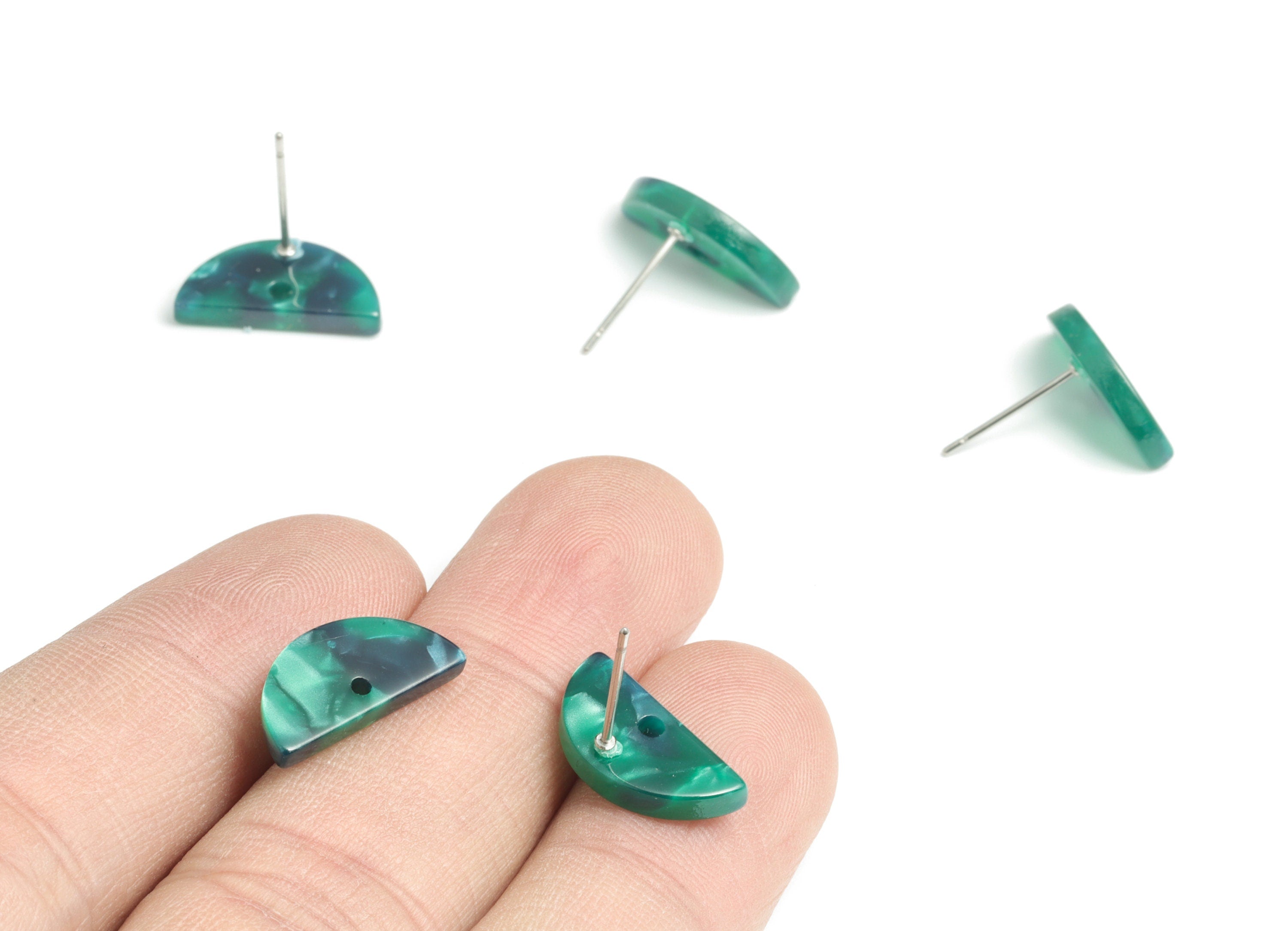 Acetate Semicircle Earring Stud - Half Moon Earring Post - Surgical Stud - Jewelry Supplies - Color Code: A13 - 15.75x8x2.4mm-AC1796-A13 - DOMEDBAZAAR