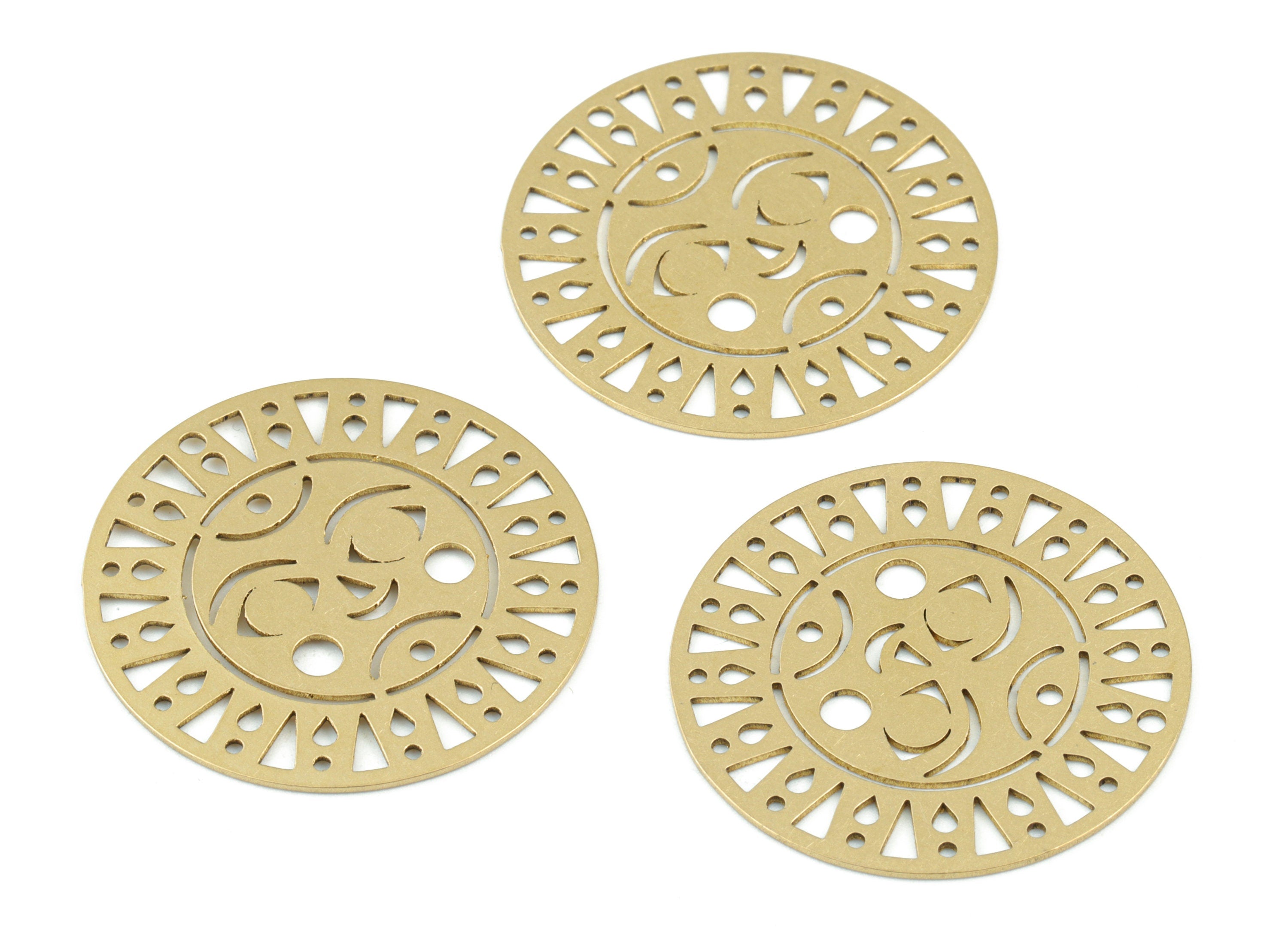 Sun Face Circle Pendant - Raw Brass Sun Face Round Earring Charms  - Jewelry Making Supplies - 30x30 x0.6mm - PPM3588 - DOMEDBAZAAR