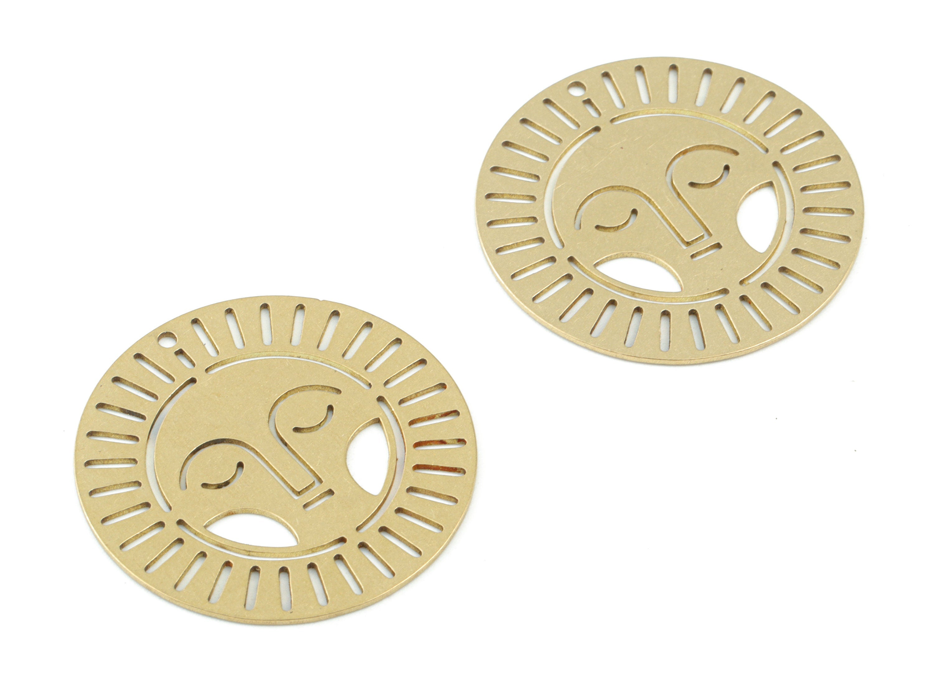 Asleep Face Sun Round Pendant - Raw Brass  Sun Face Circle Earring Charms - Jewelry Making Supplies - 30x30 x0.7mm - PPM3577 - DOMEDBAZAAR