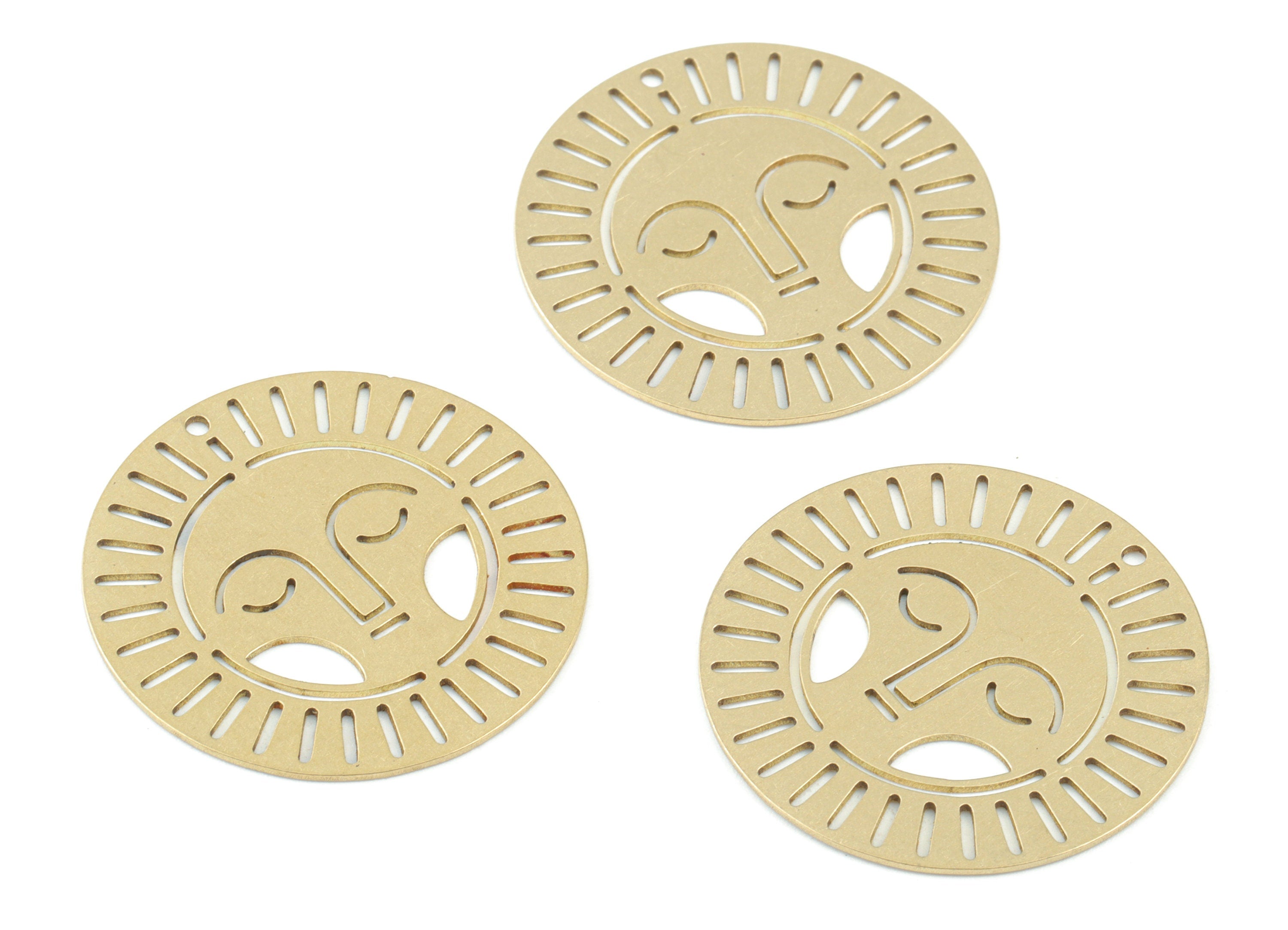 Asleep Face Sun Round Pendant - Raw Brass  Sun Face Circle Earring Charms - Jewelry Making Supplies - 30x30 x0.7mm - PPM3577 - DOMEDBAZAAR