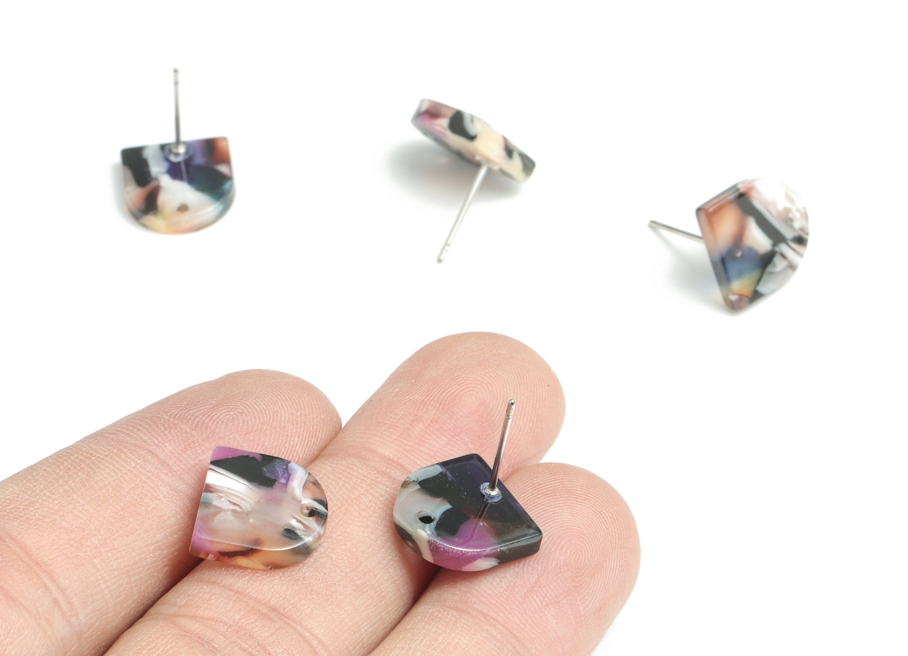 Acetate D Earring Post - D Earring Studs - Earring Post - Jewelry Supplies - Color Code: A487 - 11.7x11.5x2.5mm - AC1560-A487 - DOMEDBAZAAR