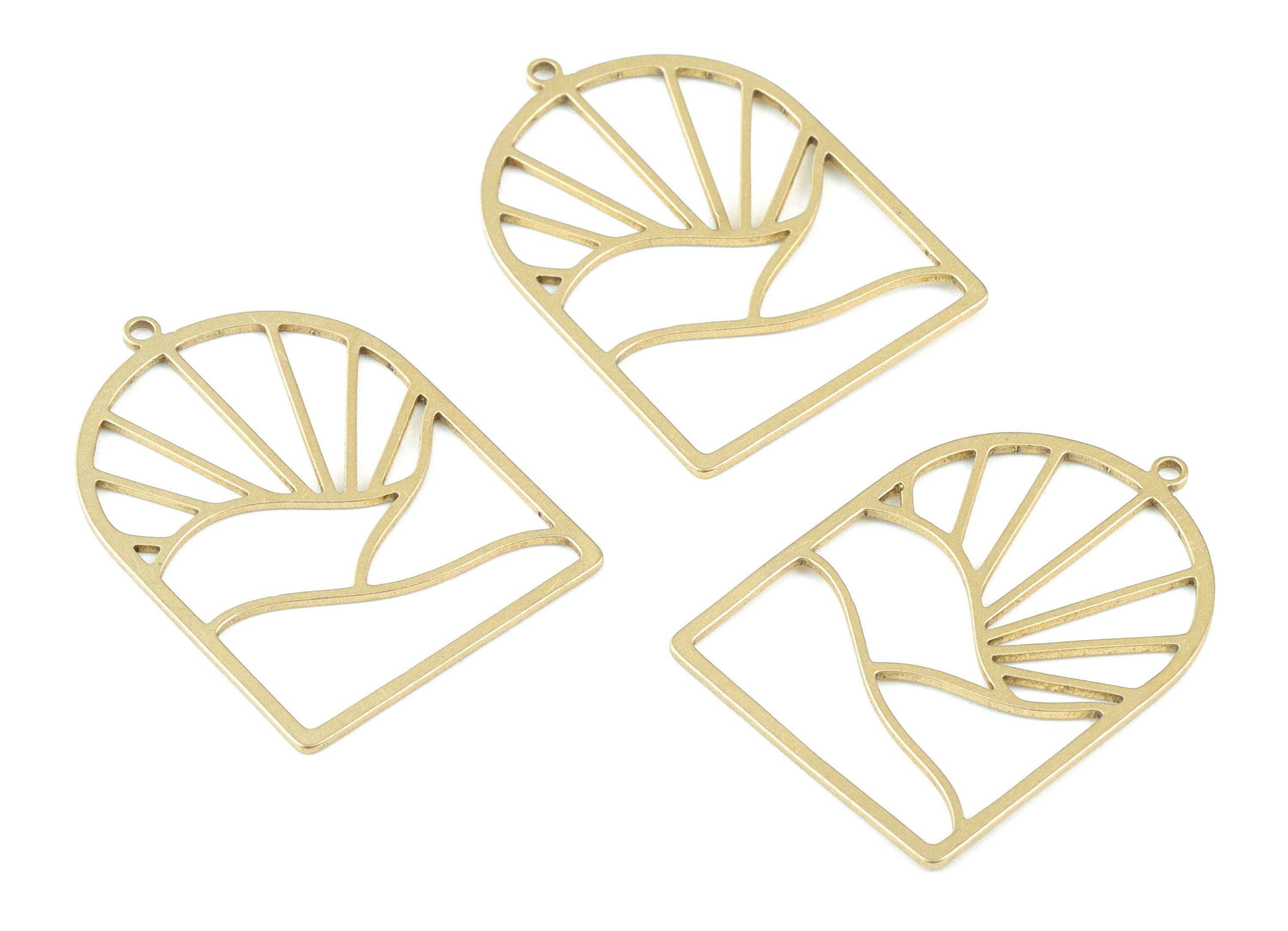 Sun Mountain Pendant - Raw Brass Domed Sun Earring Charms - Half Oval Wave Charms - Jewelry Making Supplies - 32x22 x0.8mm - PPM3635 - DOMEDBAZAAR