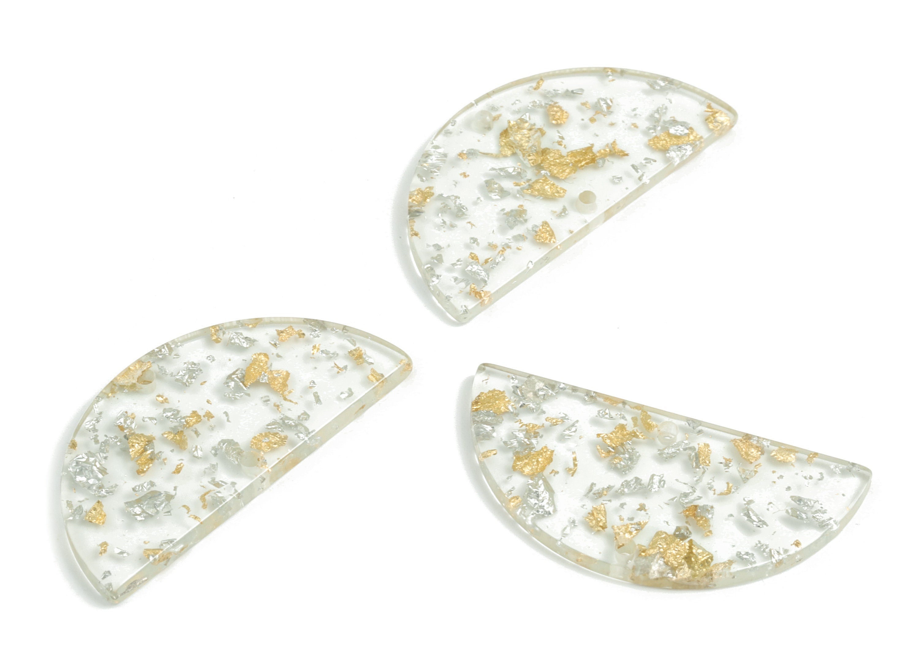 Acetate Semicircle Connectors - Gold Silver Foil & Confetti Half Moon Earrings Charms - Color Code:A501 - 37.63x18.78x2.41mm - AC1794-A501 - DOMEDBAZAAR