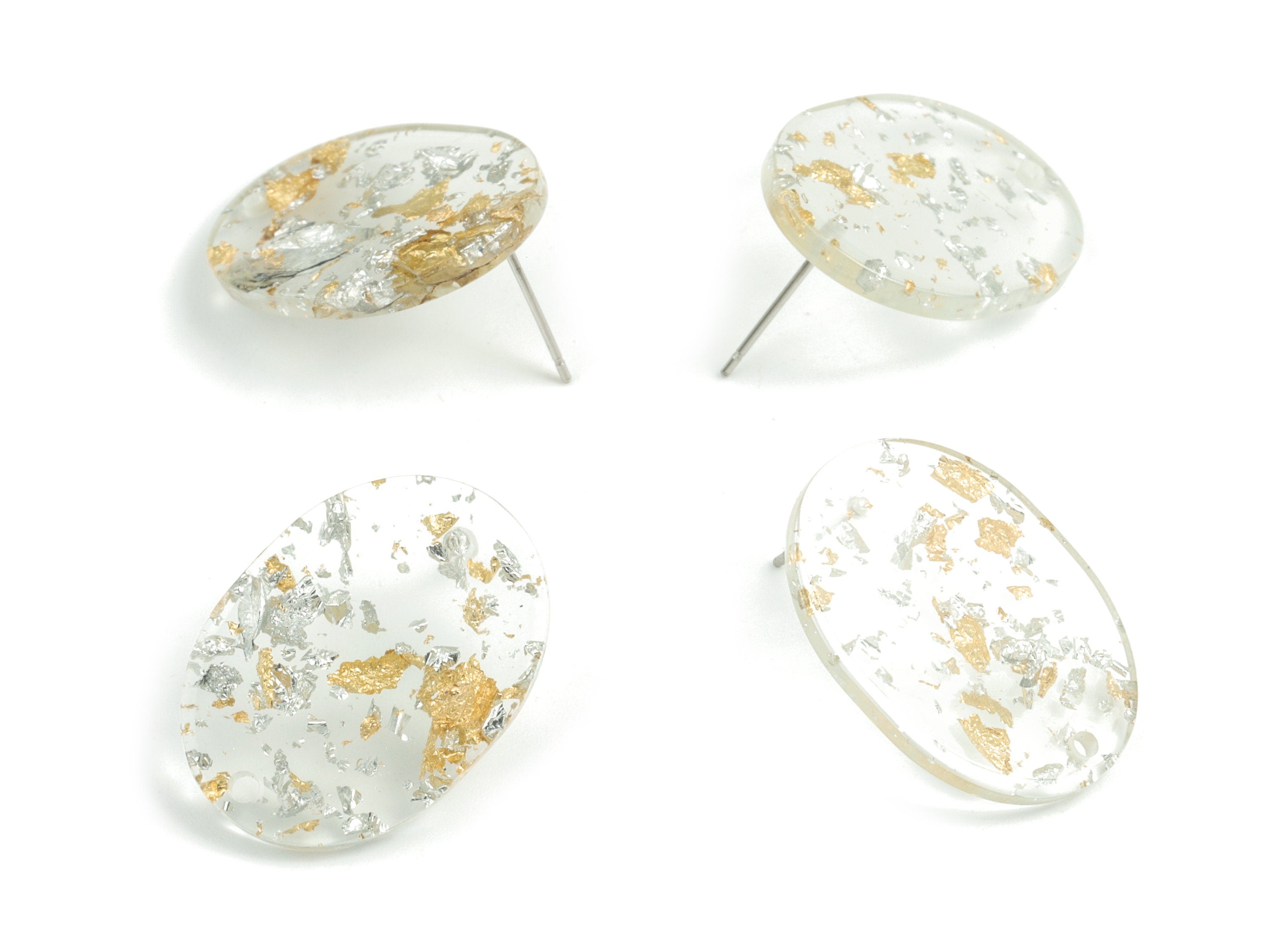Acetate Oval Earring Stud - Gold Silver Foil & Confetti Oval Earring Post and Stud - Color Code: A501 - 26x19x2.6mm - AC1002-A501 - DOMEDBAZAAR
