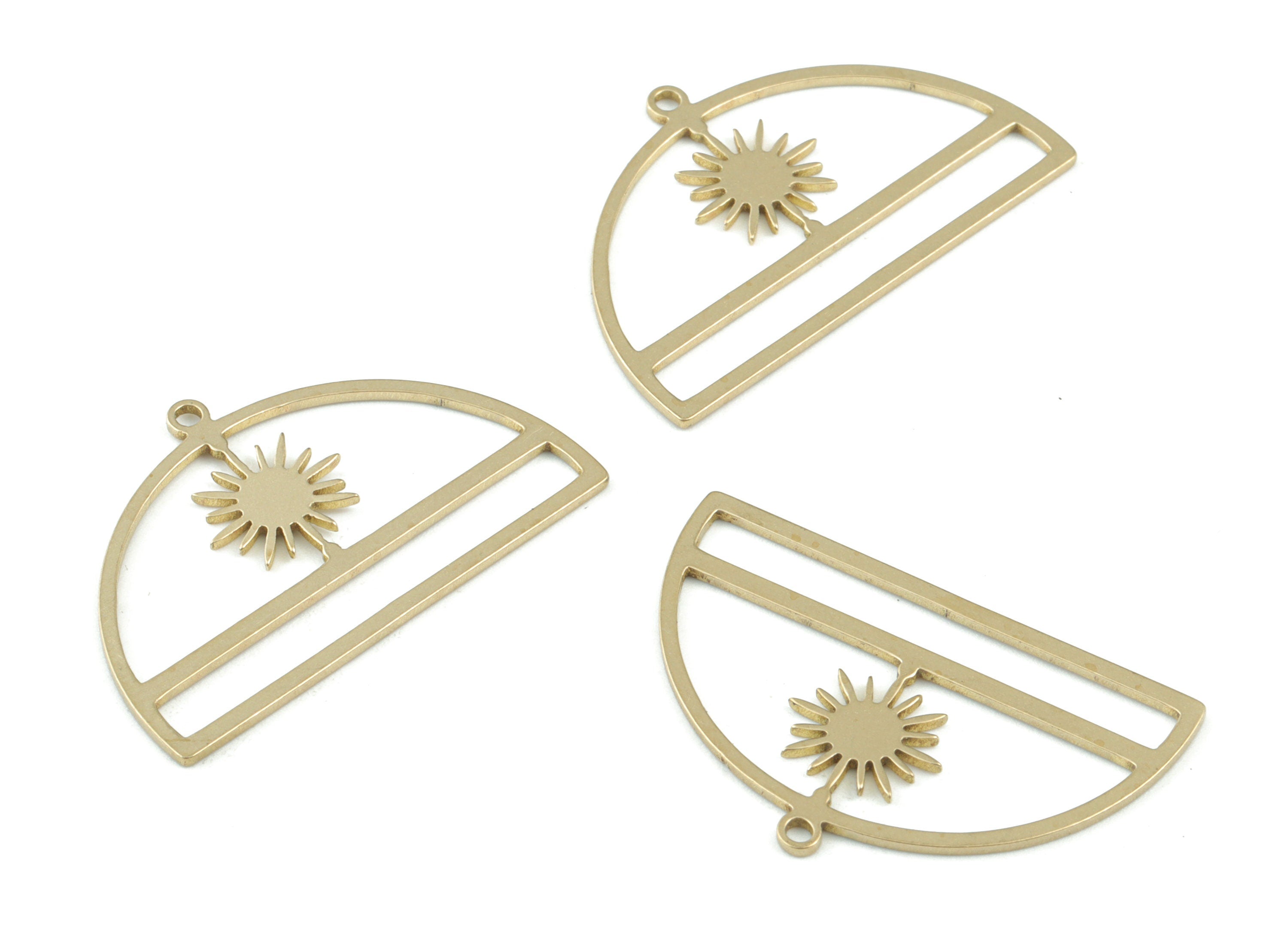 Semi Circle Sun Earring Charms - Raw Brass Sun Half Moon Charms - Jewelry Making Supplies - 30x18x0.8mm - PPM3602 - DOMEDBAZAAR