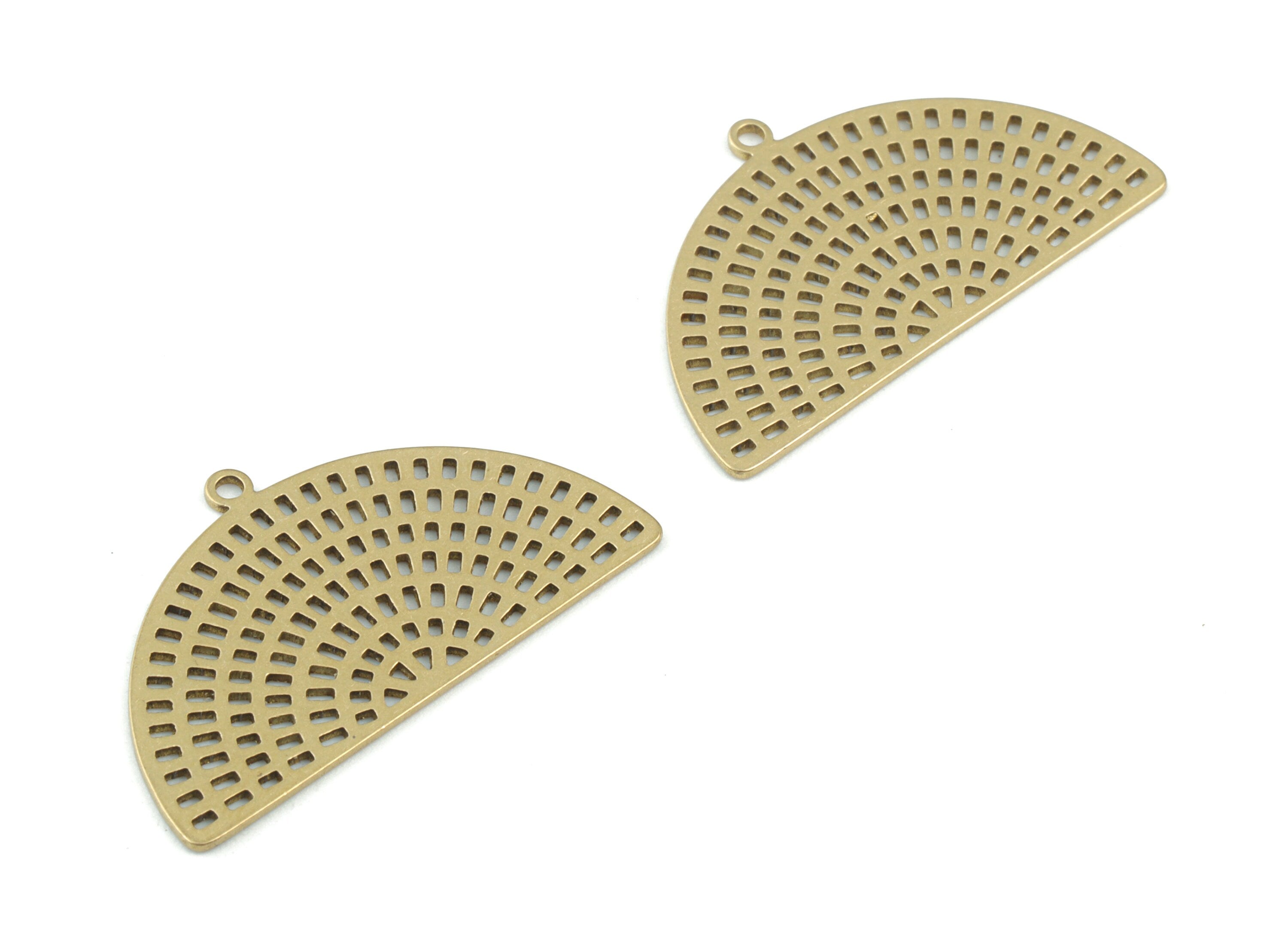 Semicircle Melon Pendant - Raw Brass Half Moon Earring Charms - Jewelry Making Supplies - 30x17x0.7mm - PPM3648 - DOMEDBAZAAR