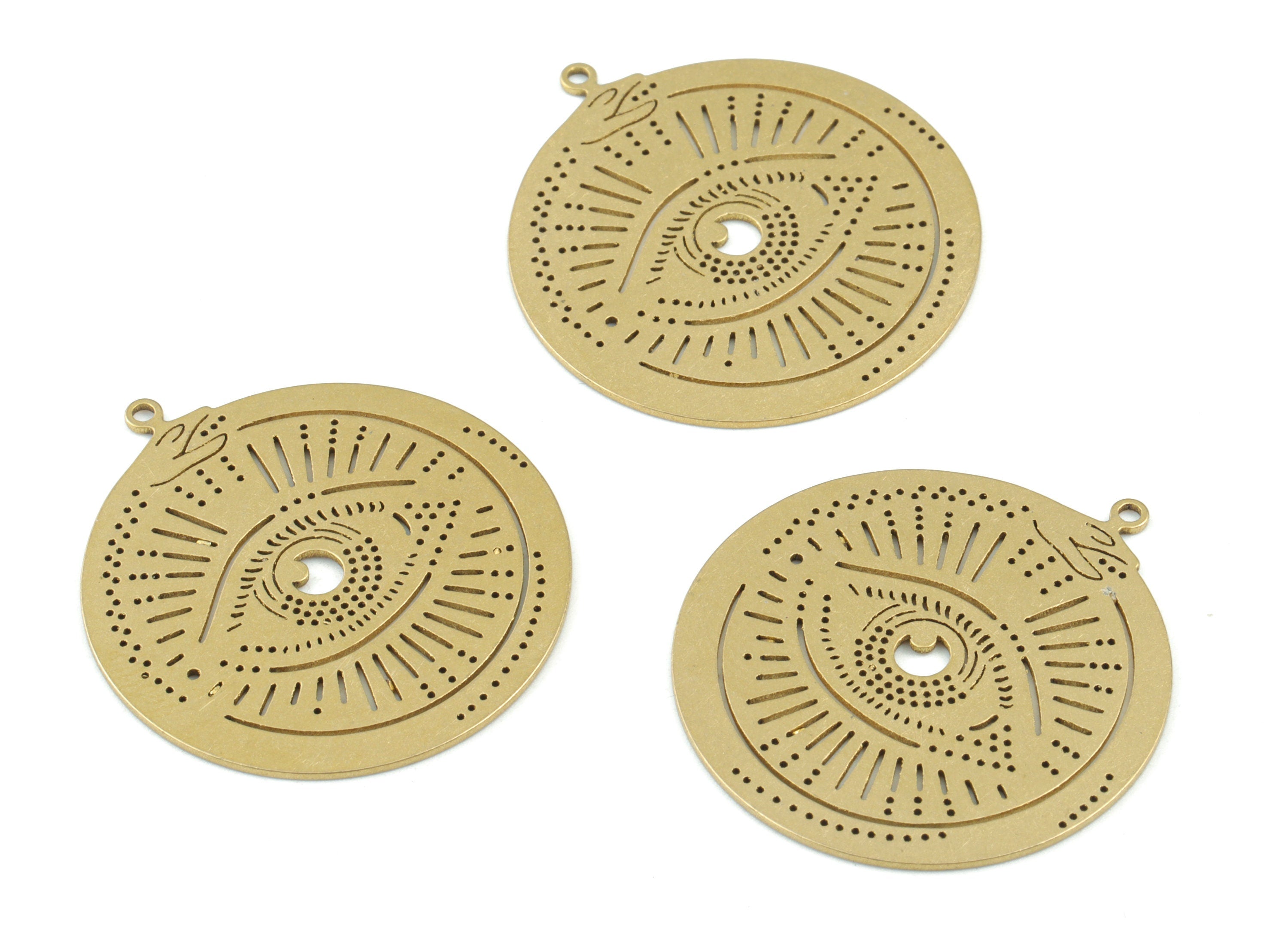 Third Eye Pendant - Raw Brass Eye Round Earring Charms - Eyelash Circle Pendant - Jewelry Making Supplies - 32x30x0.7mm - PPM3667 - DOMEDBAZAAR