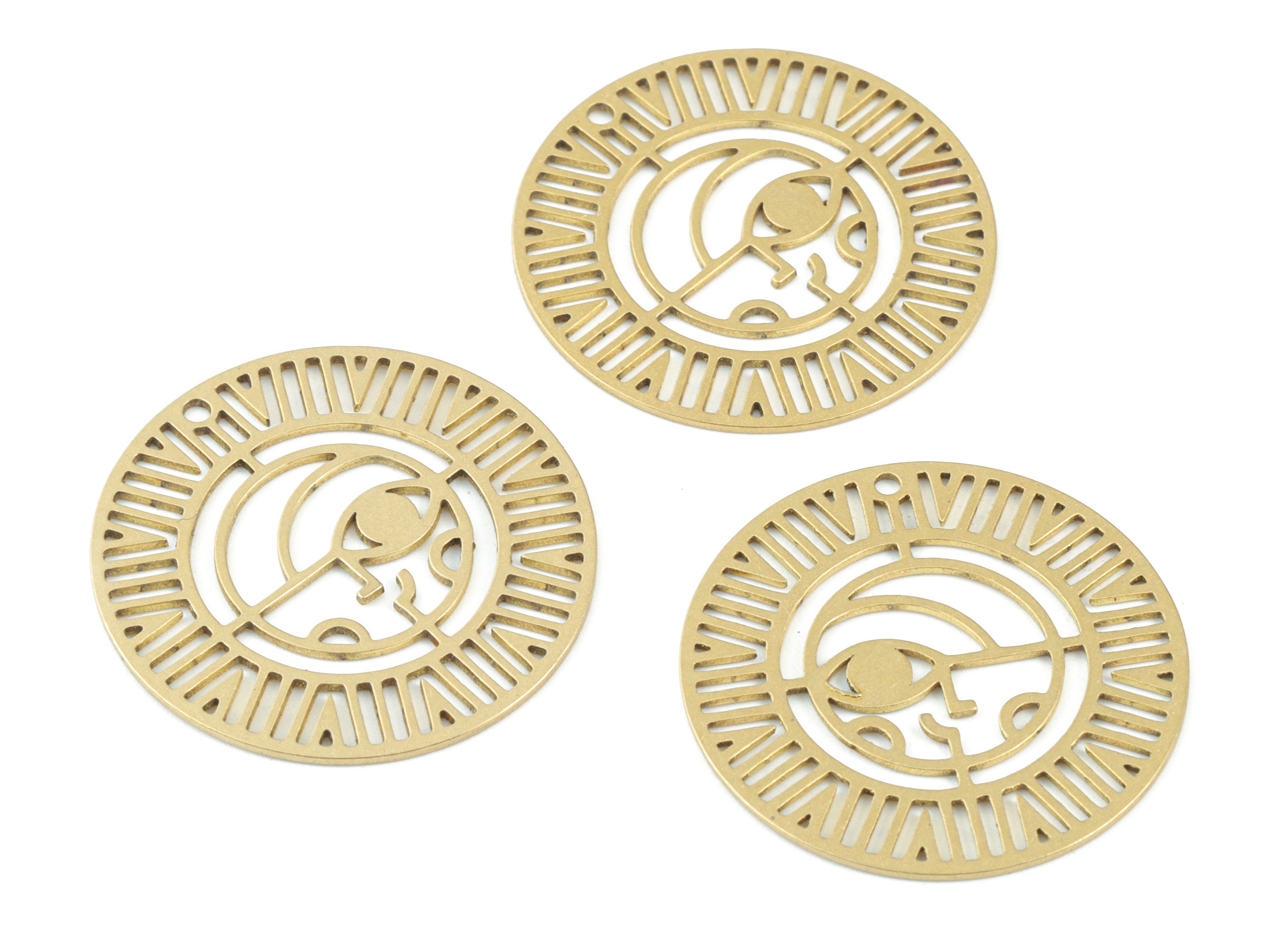 Eye Round Pendant - Raw Brass Eye Circle Earring Charms - Jewelry Making Supplies - 30x30x0.6mm - PPM3575 - DOMEDBAZAAR