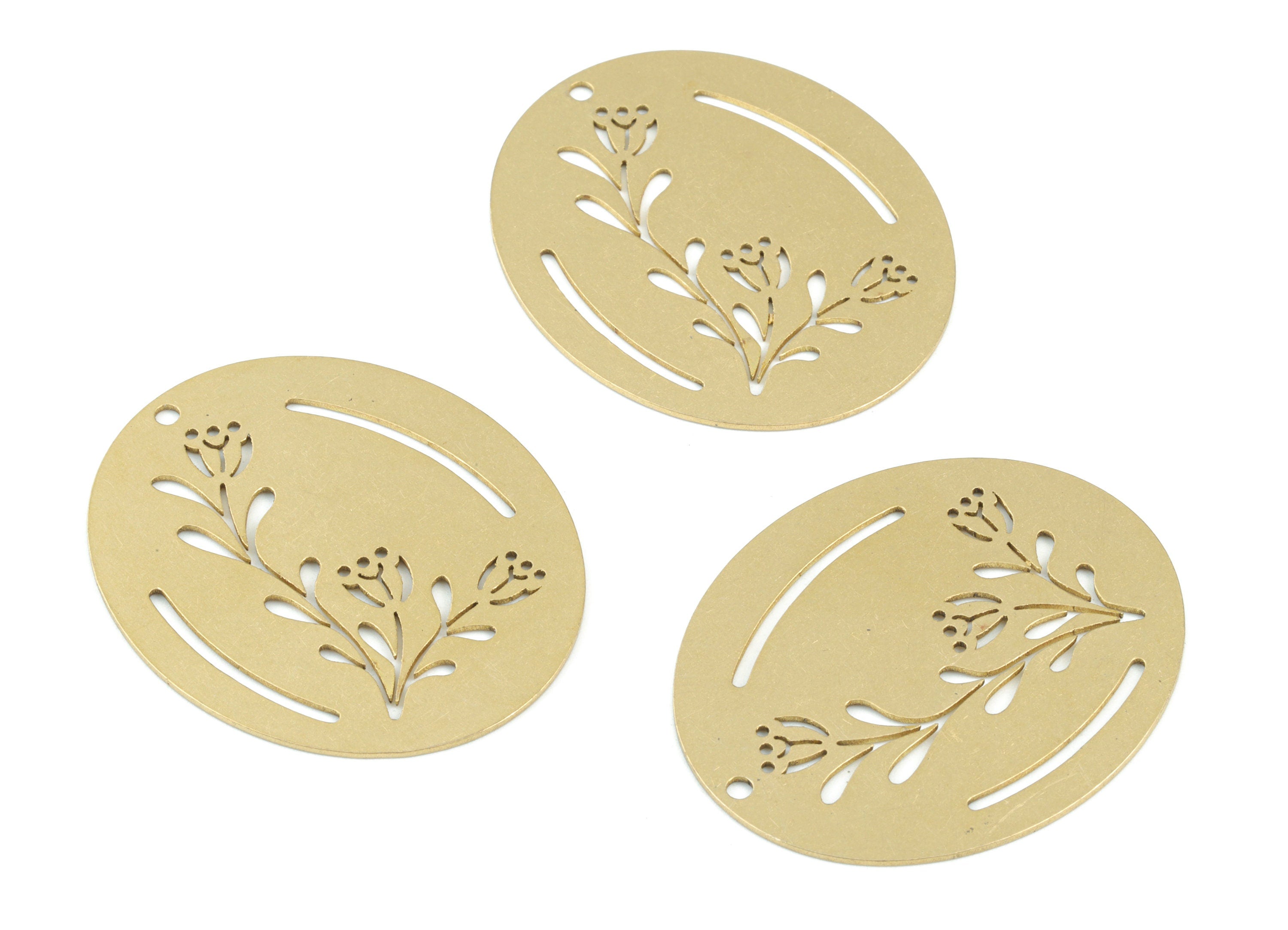 Oval Flower Earring Charms - Raw Brass Oval Flower Pendant - Jewelry Making Supplies - 42x35 x0.7mm - PPM3668 - DOMEDBAZAAR