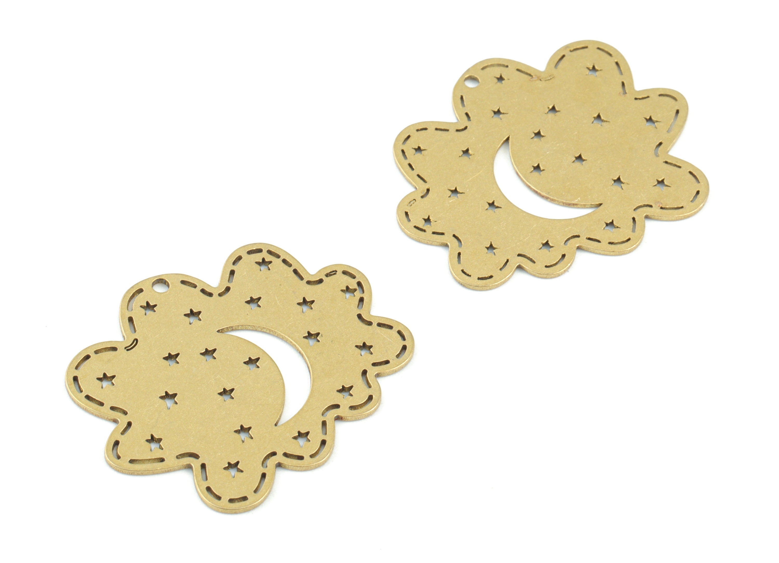 Cloud  Stars Crescent Pendant - Raw Brass Cloud Moon Earring Charms - Brass Cloud Earrings - Jewelry Making Supplies - 30x24x0.7mm - PPM3581 - DOMEDBAZAAR