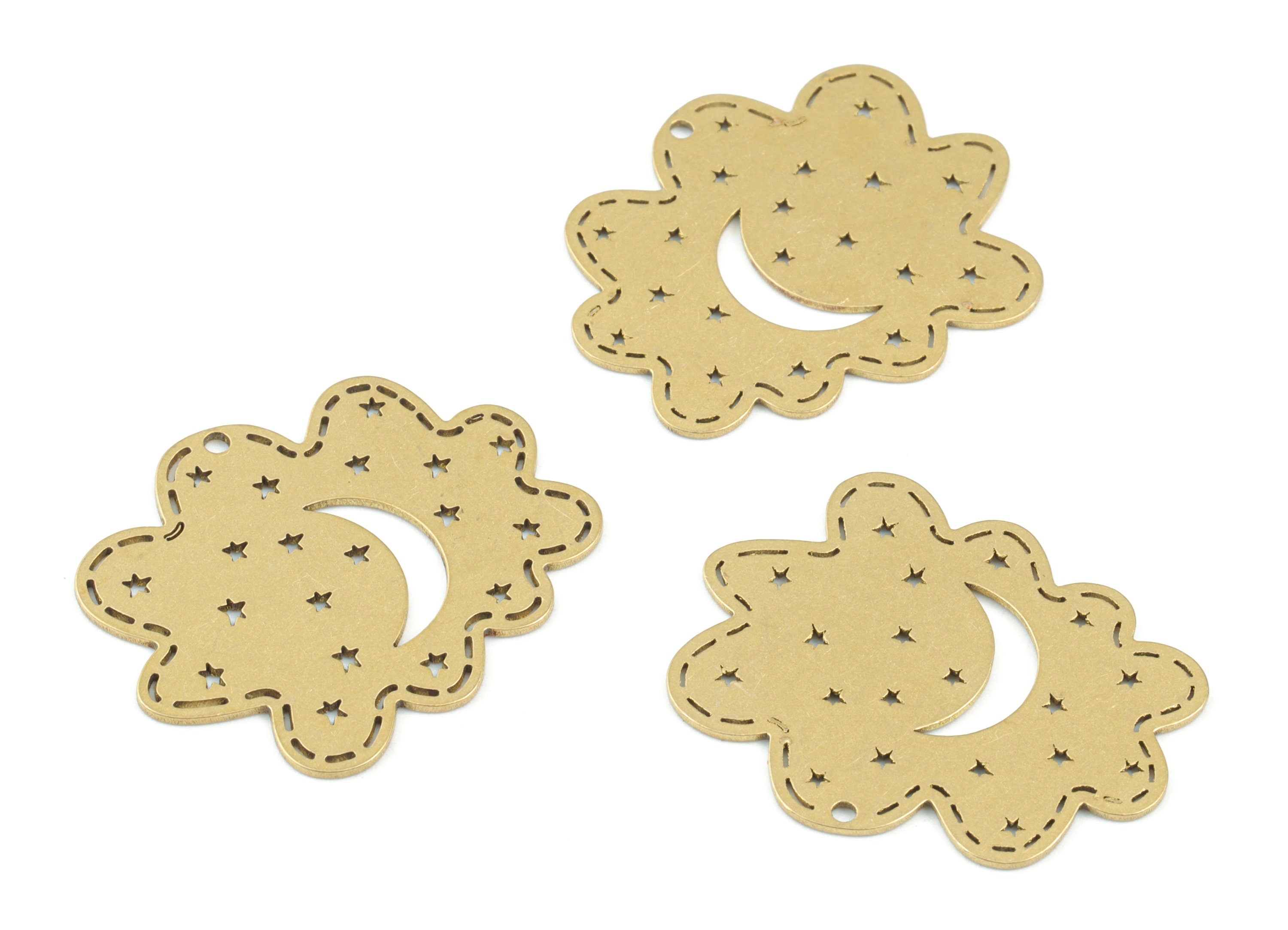 Cloud  Stars Crescent Pendant - Raw Brass Cloud Moon Earring Charms - Brass Cloud Earrings - Jewelry Making Supplies - 30x24x0.7mm - PPM3581 - DOMEDBAZAAR